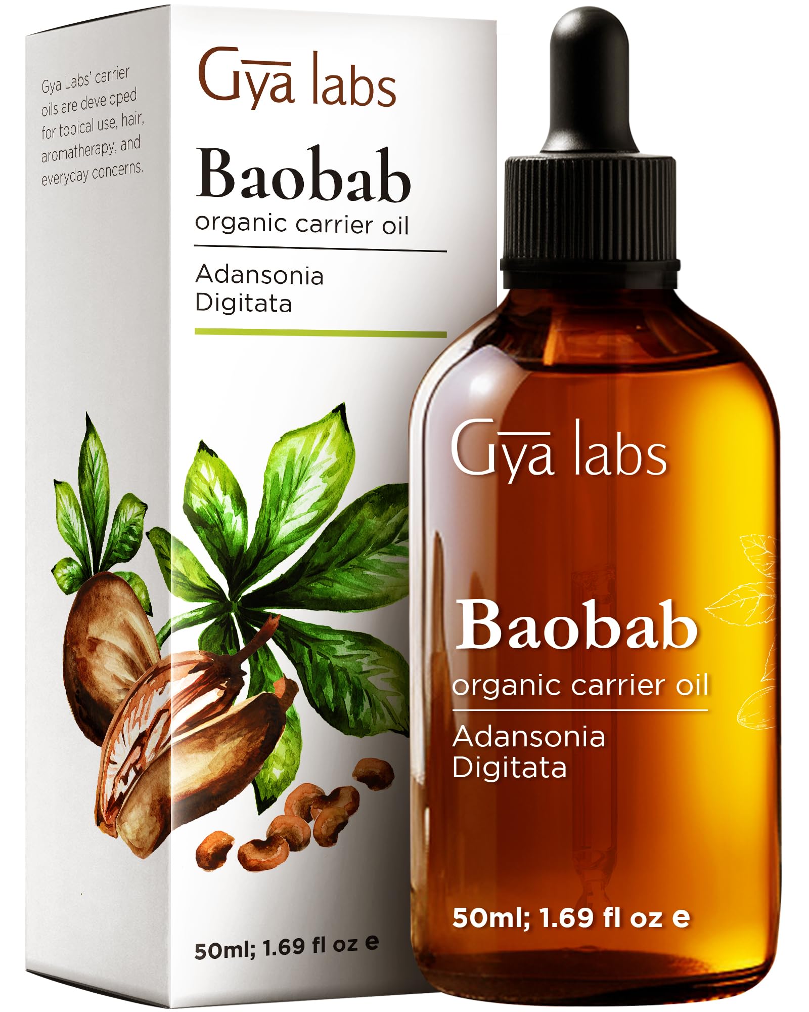 Gya Labs Baobab Carrier Oil - 1.7 Fl Oz - for Hair, Skin, Face, Scalp & Body Massage