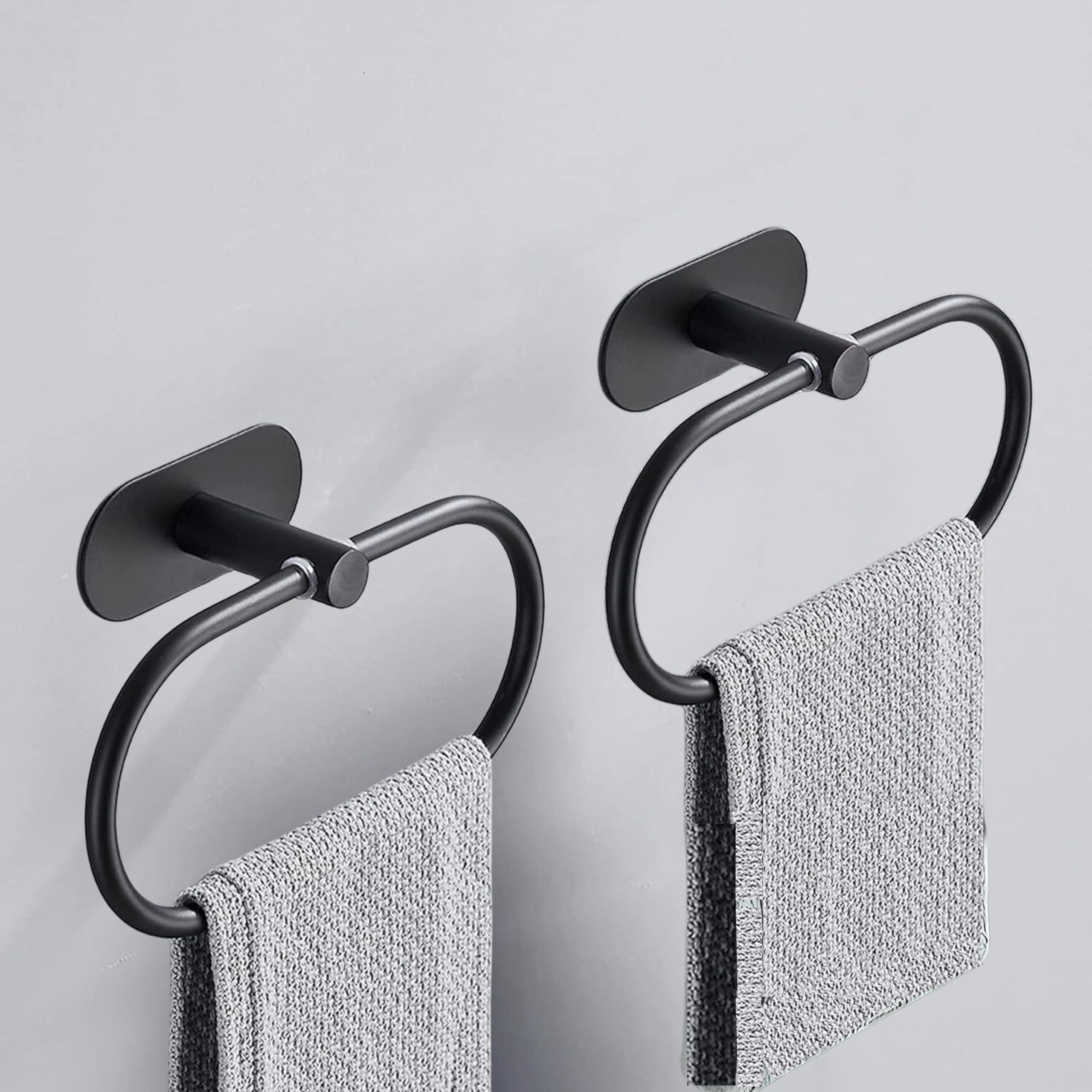 JIALTO 2 PCS Self Adhesive Towel Ring Matte Black, Oval Shaped Modern Hand Towel Holder, Stainless Steel Adhesive Hand Towel Hanger for Bathroom & Kithen Wall Mount (No Drilling) (Black) (B0CXLXPL3M) Amazon Price History, Amazon Price Tracker