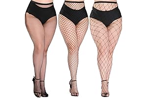 Fishnet Thigh High Stockings Plus Size Women Rhinestone High Waist Pantyhose