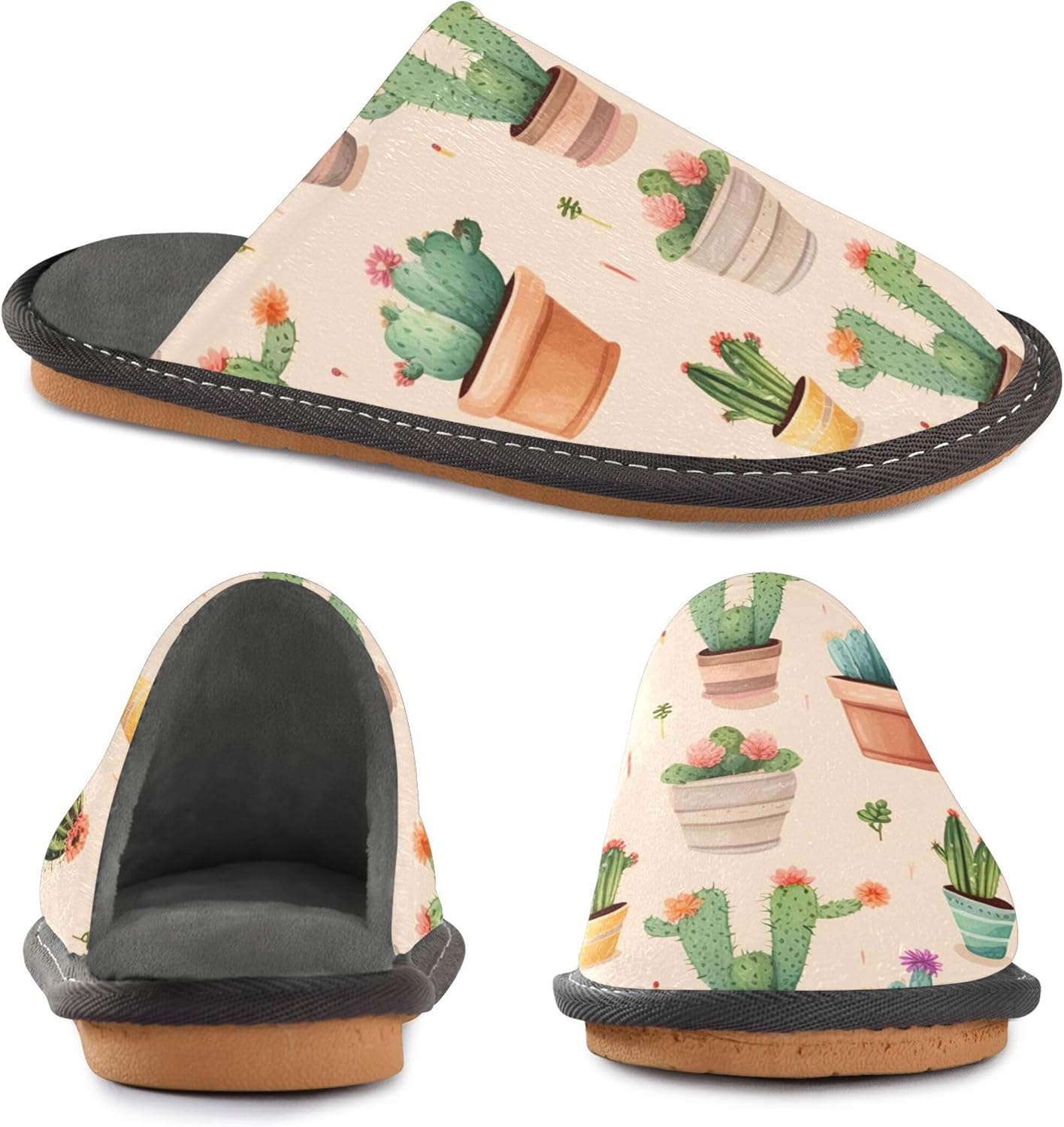 Cactus Plant House Slippers – Cozy Fuzzy Slippers for Guests, Washable & Disposable, Perfect for Shoeless Home, Spa & Hotel Use A110521