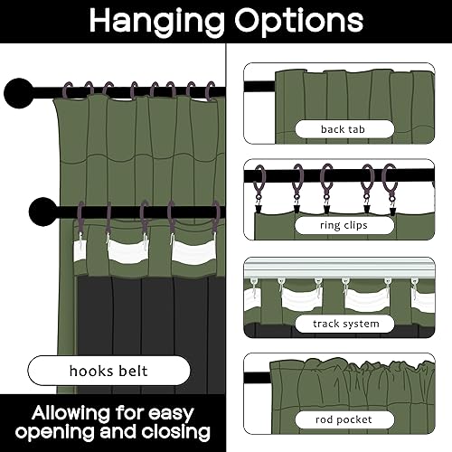 Miniatura 4 de Cortinas opacas verdes para sala de estar de 84 pulgadas de largo, juego de 2 paneles plisados, lino neutro, tratamientos de ventana texturizados,