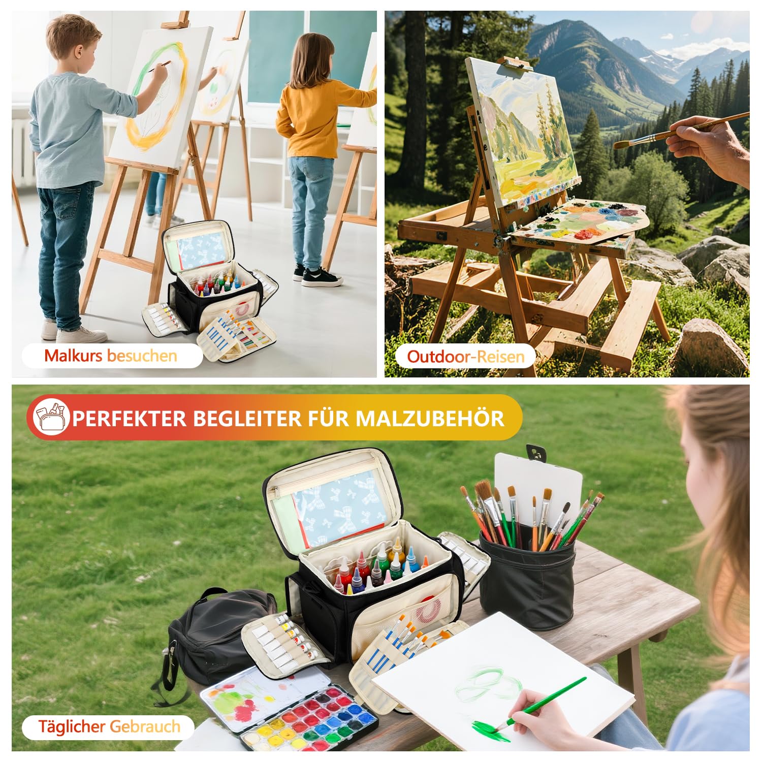 Acrylfarben-Organizer Tasche – Künstler-Aufbewahrung für Malutensilien, Tragbare Pinseltasche & Art Tote Bag, Wasserabweisend mit Fächern für Pinsel, Farben & Zubehör (Nur Tasche)