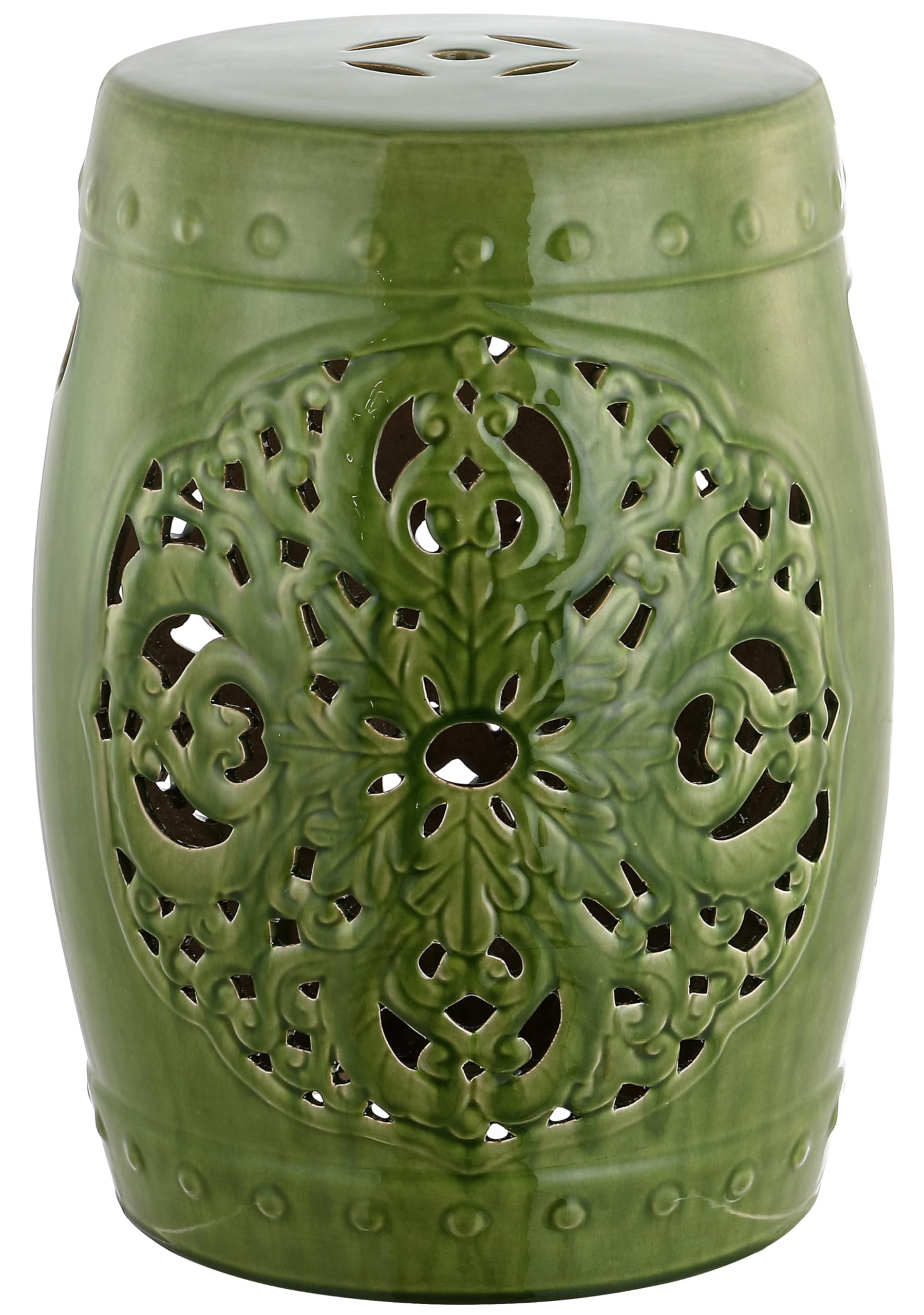 SAFAVIEH Outdoor Flora Ceramic Garden Stool, 18.5" Spring Green ACS4527E