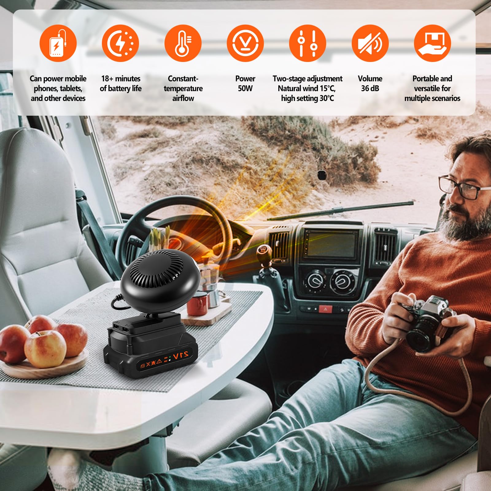 12V Autoheizung Winter Autoentfroster-Set Tragbarer Auto Heizung mit 1500mAh Akku und 2 USB Anschlüssen für PKW, SUV, LKW, 2 Temperaturstufen (mit 2 Akku)