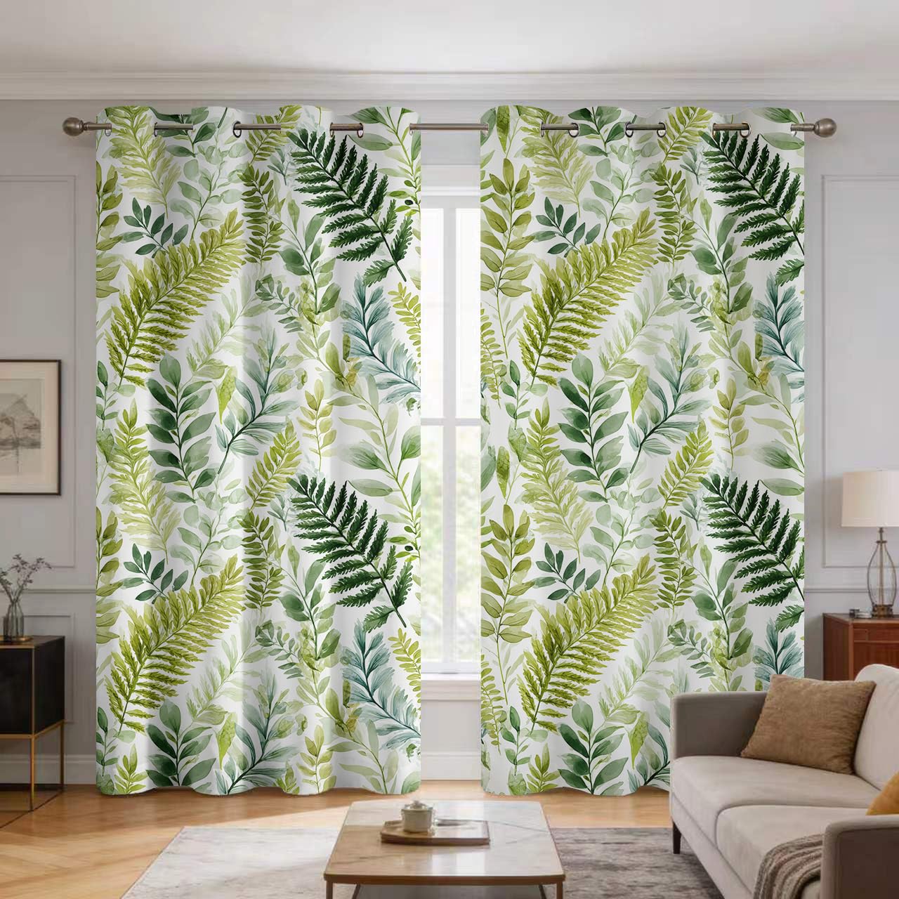 Rideaux motif aquarelle feuille pour une décoration de cuisine naturelle et fraîche