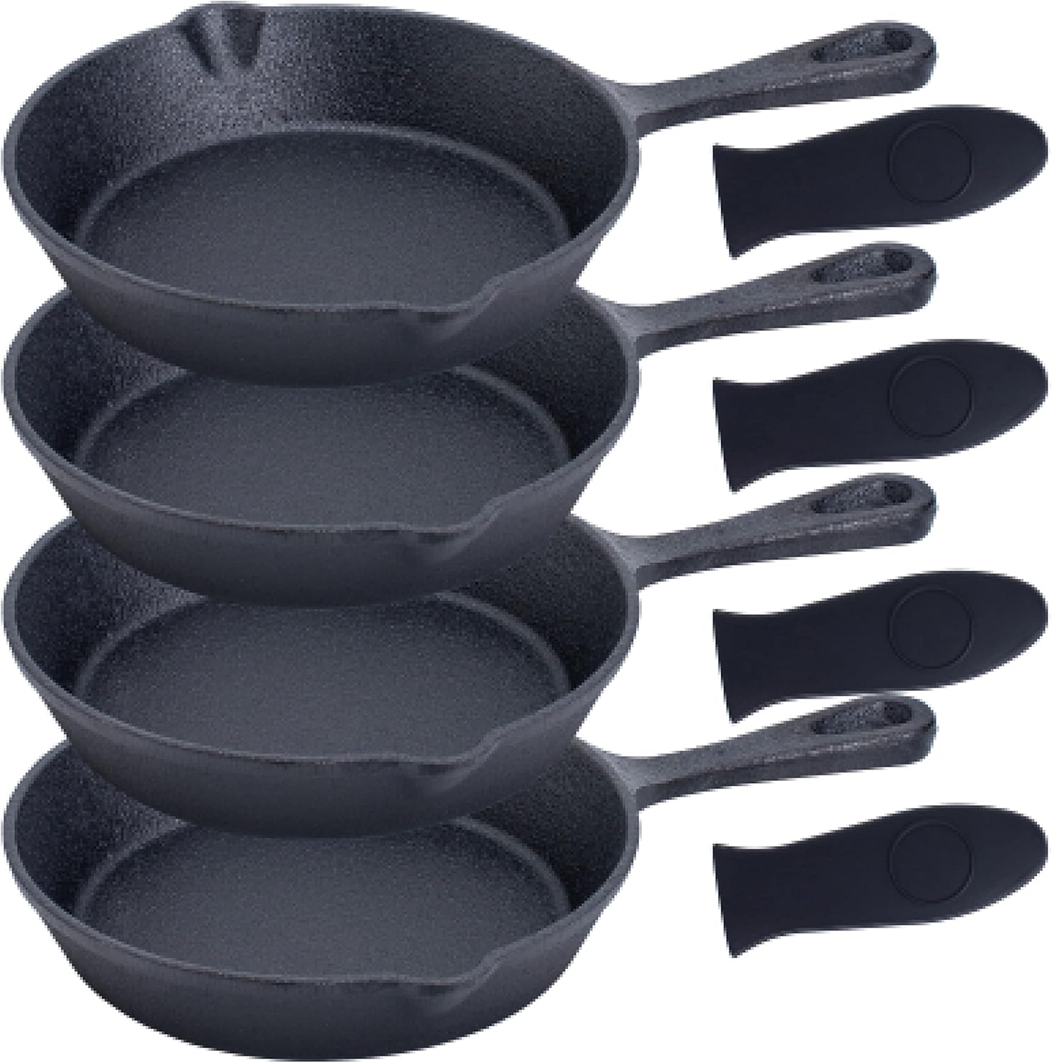 Bruntmor Cast Iron Frying Pan Set of 4-6x4 Inch Black Pre-Seasoned Skillets with Heat-Resistant Silicone - Mini Cast Iron Skillet Set for Stovetop, Oven, and Grill - Thumbnail 5