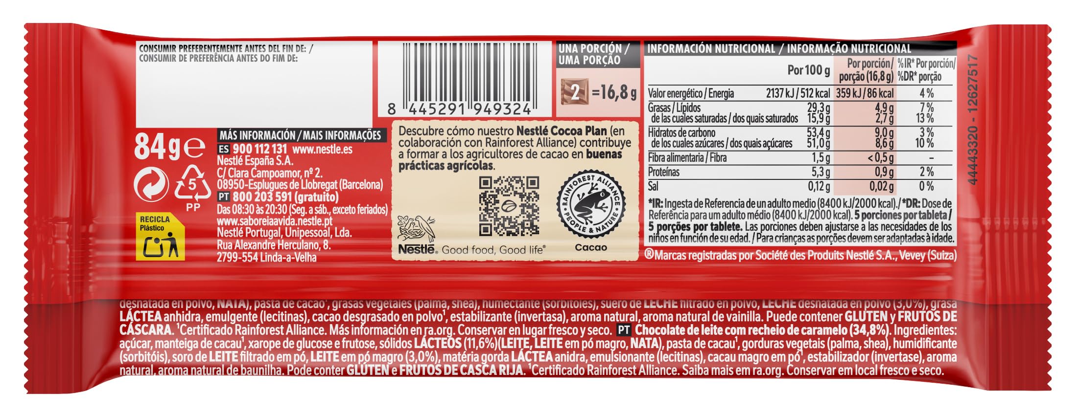 NESTLE EXTRAFINO chocolate con leche y Caramelo 25 tabletas de 84g