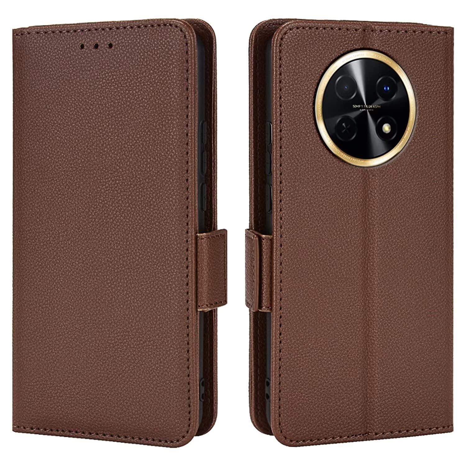 Leather Case for HUAWEI Nova Y91 (6.95" Inches), [simple Lychee Pattern Series Phone Case] - Brown