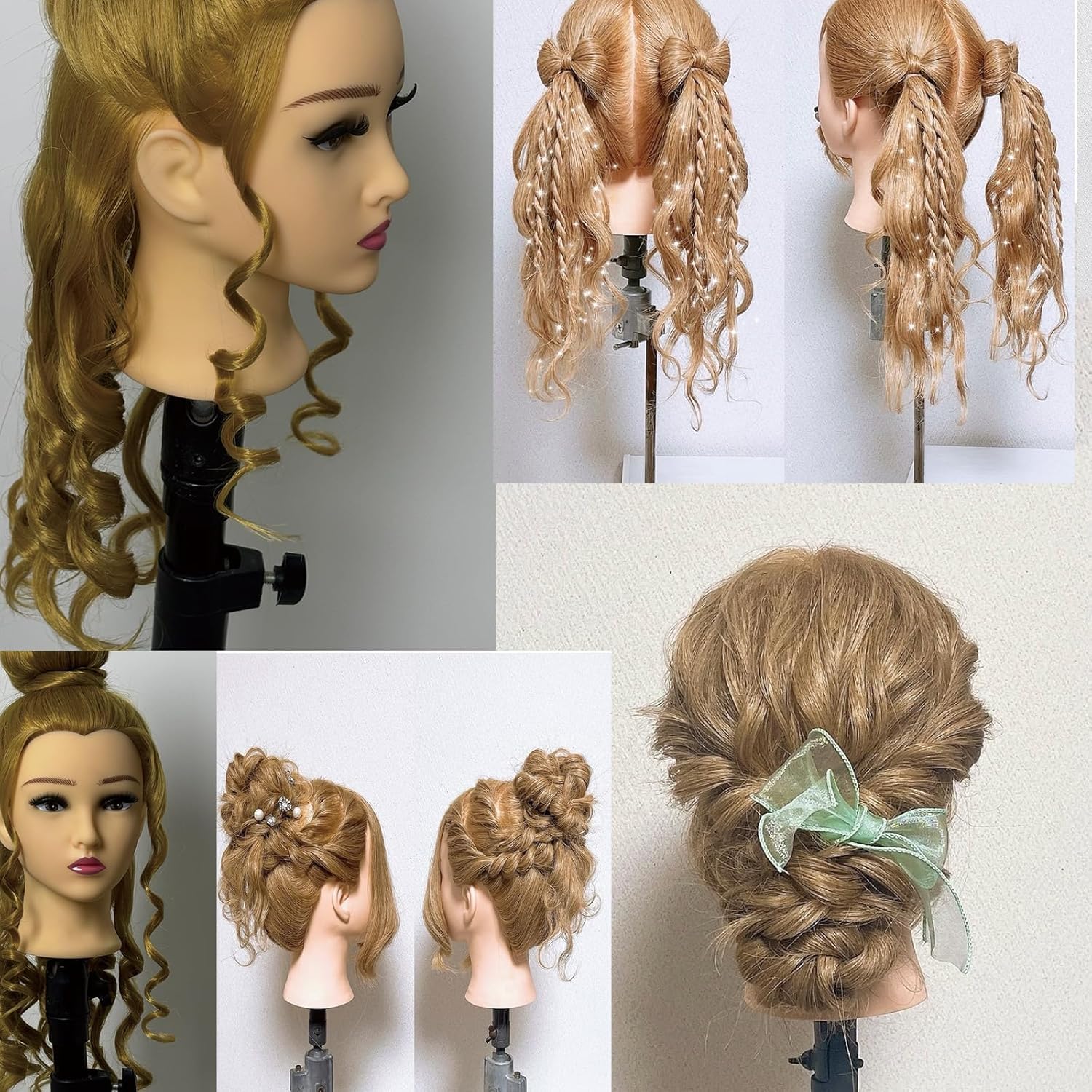 Mannequin Head with 28" golden Hair | Cosmetology Manikin Doll Head for Braiding & Styling | Hairstylist Training Practice Head | Includes Free Clamp for Cosmetology Students hair tail comb and eyelash 4