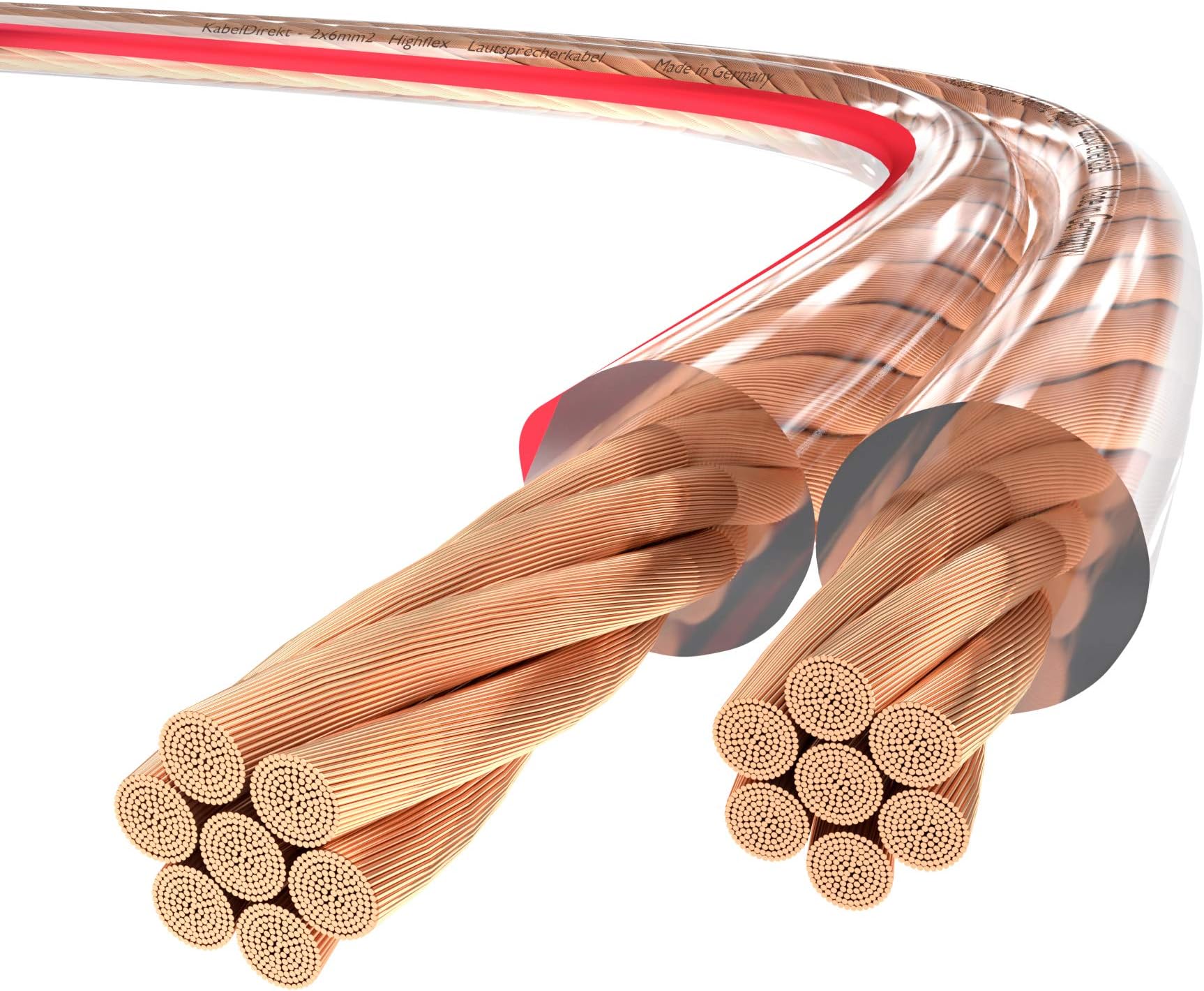 KabelDirekt – Pure Copper Stereo Audio Speaker Wire & Cable – Made in Germany – 2x6mm² – 15m – (For Hifi Speakers and Surround Sound Systems, Pure Copper, with polarity markings)