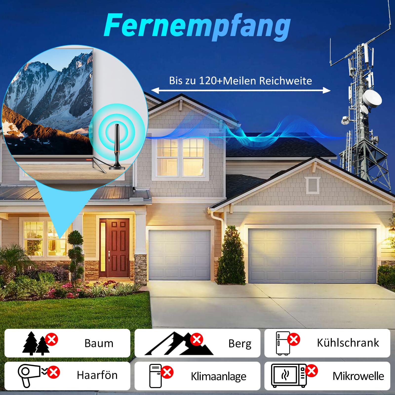 Antenna DVBT2, antenna DVB-T/DVB-T2, antenna ad asta più forte per TV digitale/digitale TV/DAB Radio/DVB-T2 Tuner Stick, massima qualità del segnale – con base magnetica cavo da 3 m