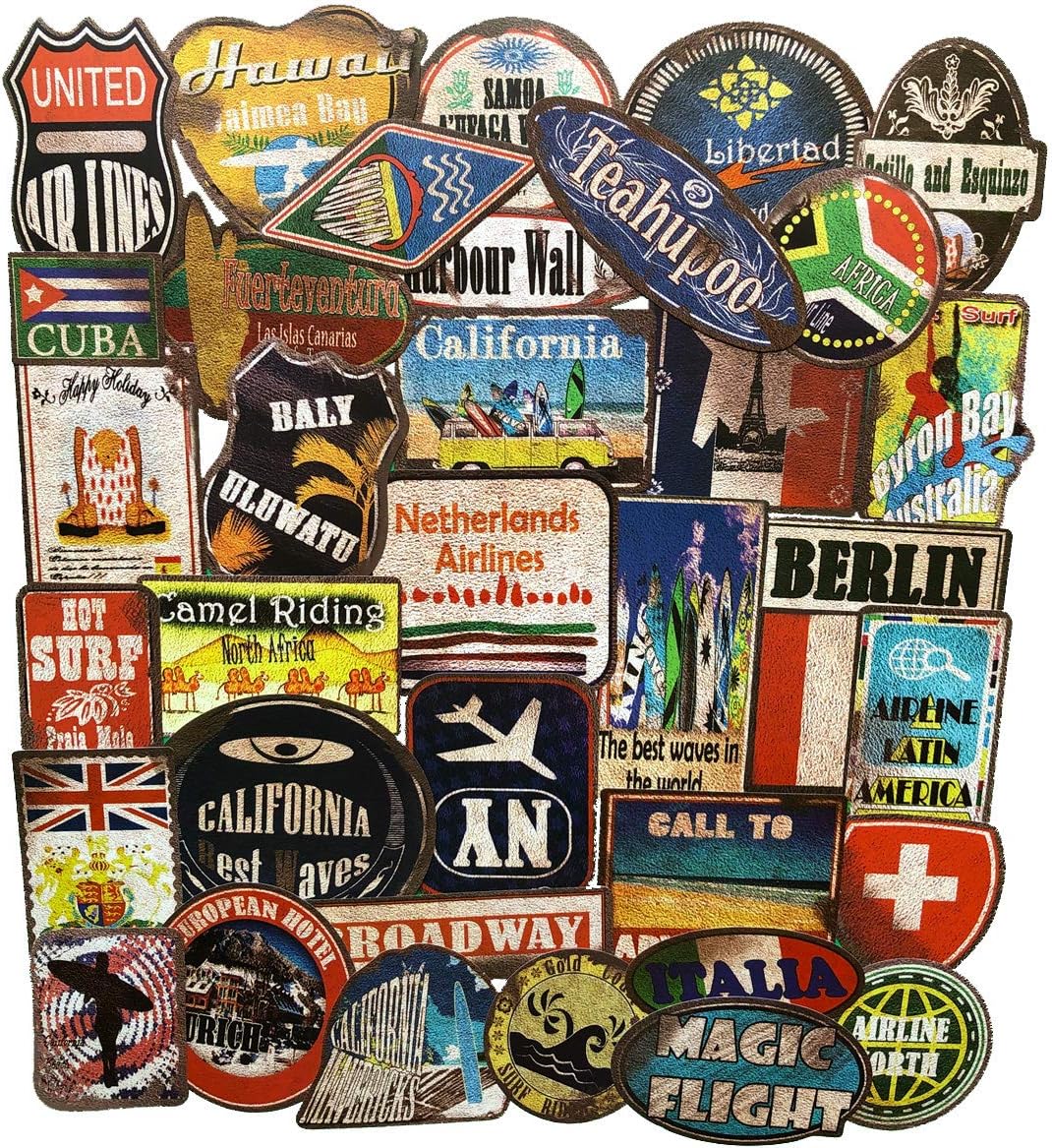 36PCS Large Vintage Beach Surfing Sign Stickers Waterproof Laptop Stickers Car Bicycle Suitcase Computer Water Bottle Mobile Phone Stickers Decals (Retro Sandbeach 36)