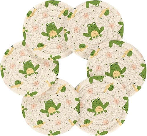 Miniatura 2 de Frogs Pink Flowers Snail Absorbent Coasters Set with Holder 6 Pack Coasters for Coffee Table Minimalist Coasters Posavasos para Mesa