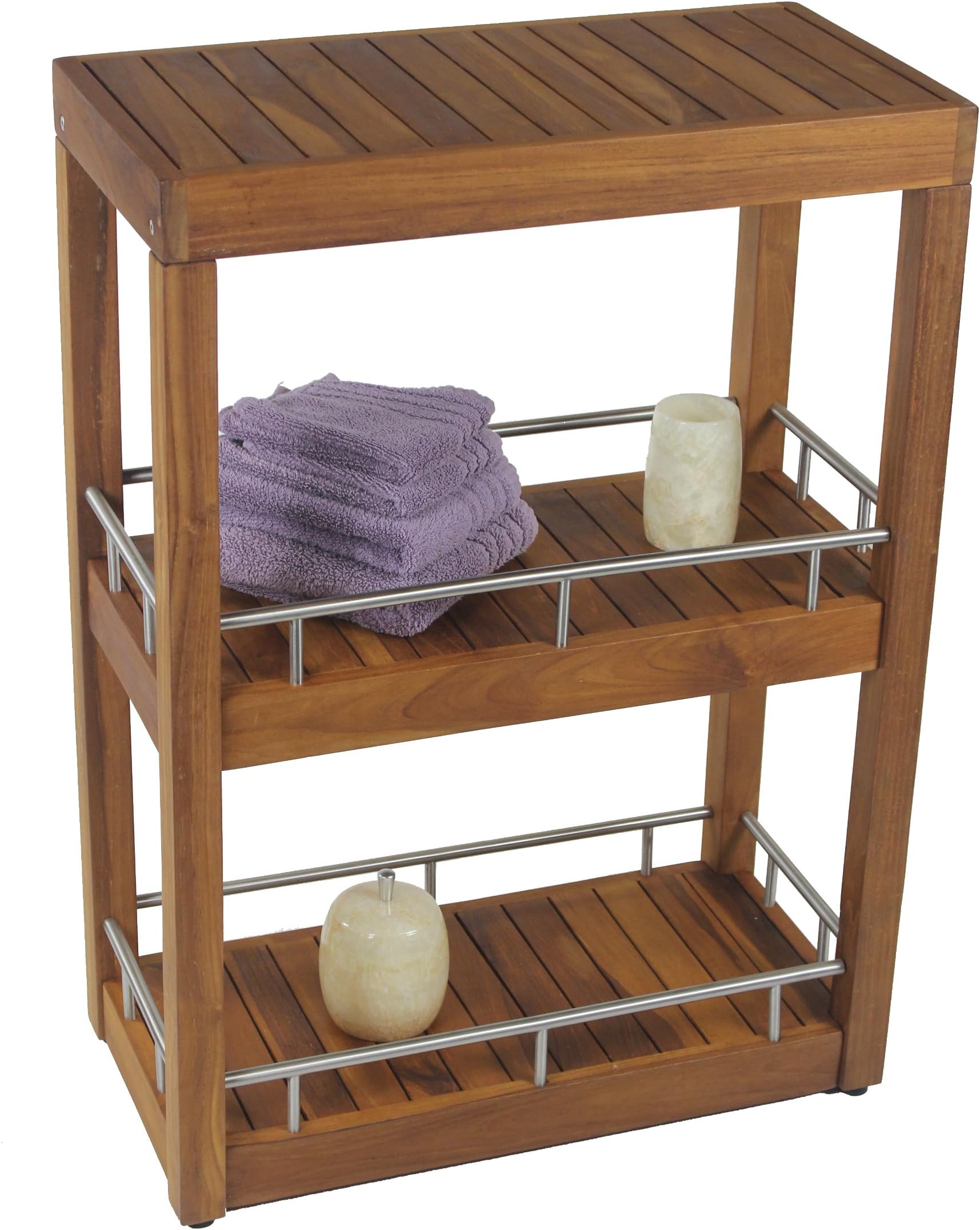 Teak & Stainless Rectangle 3 Tier Tower Stand