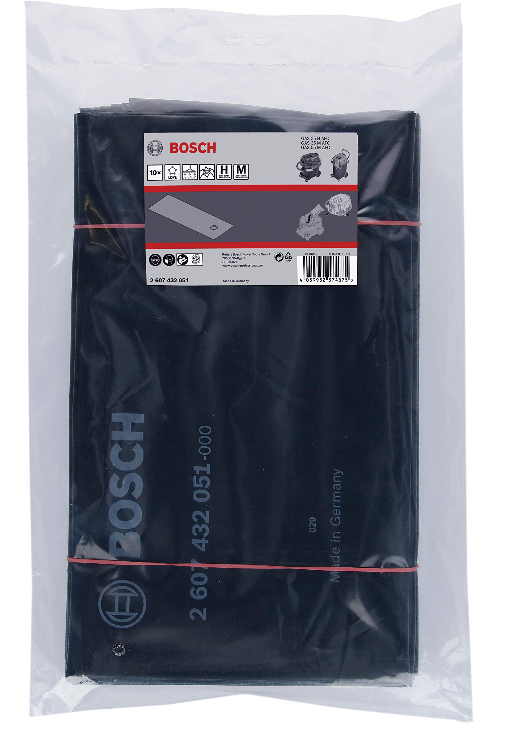 Bosch Professional 10 worków jednorazowych z polietylenu (osprzęt do odkurzaczy GAS 35 H AFC, GAS 35 M AFC, GAS 55 M AFC)
