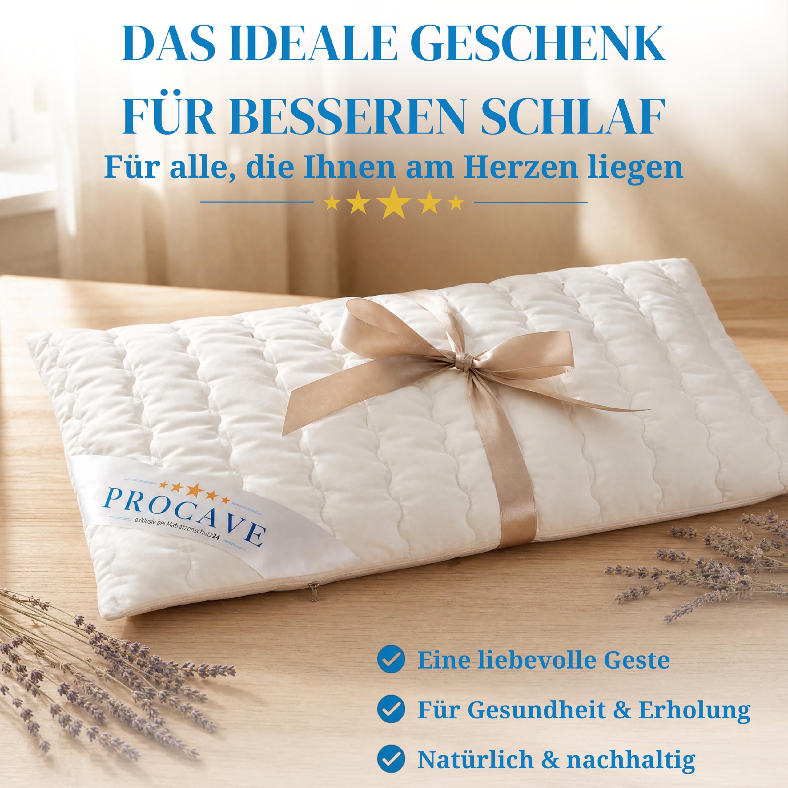 PROCAVE Dinkelkissen 40x80cm, Made in Germany, atmungsaktives Kissen mit Dinkel-Spelz, Körner-Kopf-Kissen mit waschbarem Bezug aus Baumwolle