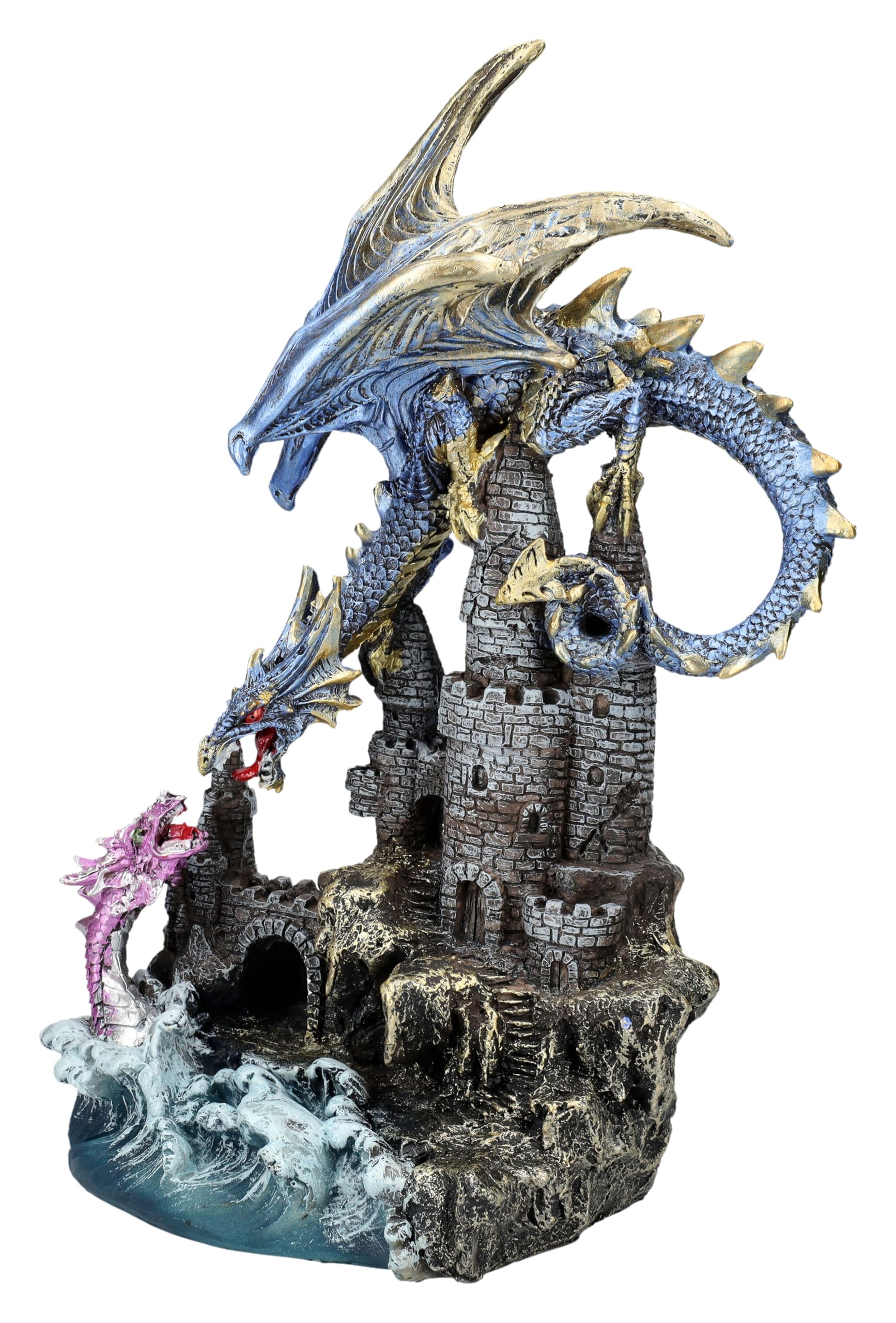 Figuren Shop GmbH Drachenfigur Wächterdrache gegen Seeschlange – Epische Fantasy Skulptur, 27 cm Höhe