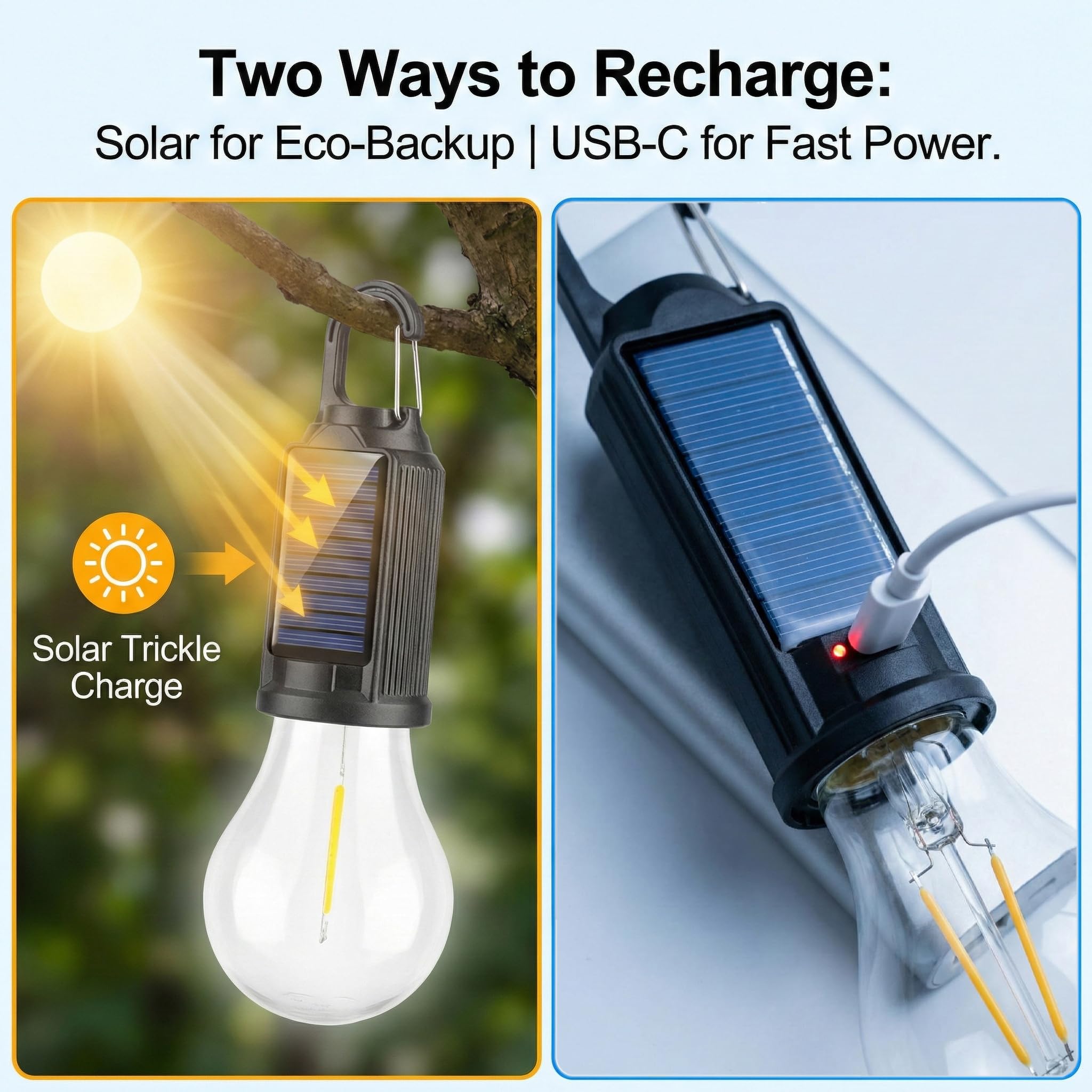 Lot de 4 lampes solaires LED de camping, lanternes de tente d'extérieur rechargeables avec crochet à clip, lumière d'urgence pour camping, randonnée, maison, pannes de courant, pêche et cadeaux
