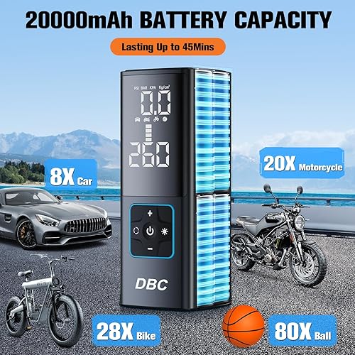 Miniatura 3 de DBC Inflador de neumáticos, compresor de aire portátil, bomba de bicicleta inalámbrica 3 veces más rápida, bomba de aire portátil de 20000 mAh y 150