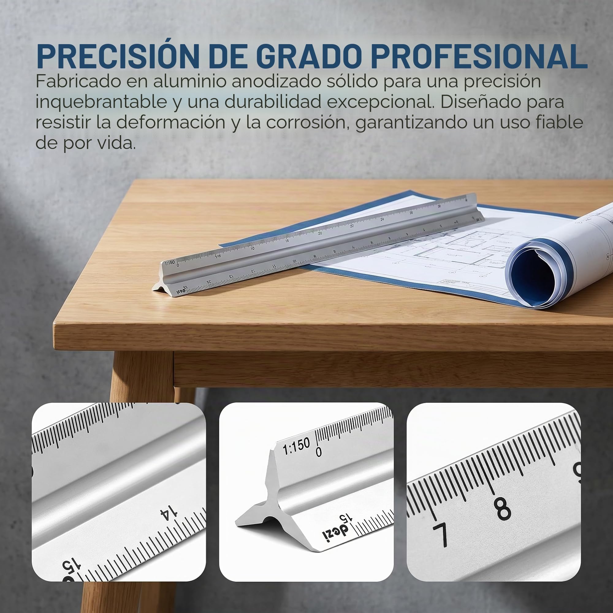 Escalimetro 30 cm, Regla de Escala Triangular (1 tamaño + plata)