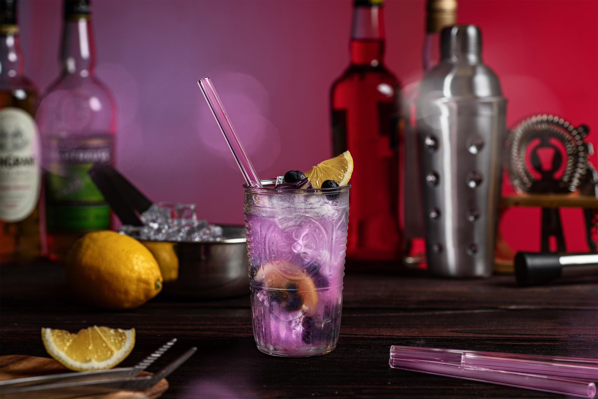 HALM Rosa Glas-Strohhalme Wiederverwendbar Trinkhalm - 50 Stück gerade 20 cm für Gastronomie, Restaurant, Bar, Cafe, Hotel - Spülmaschinenfest - Glastrinkhalme