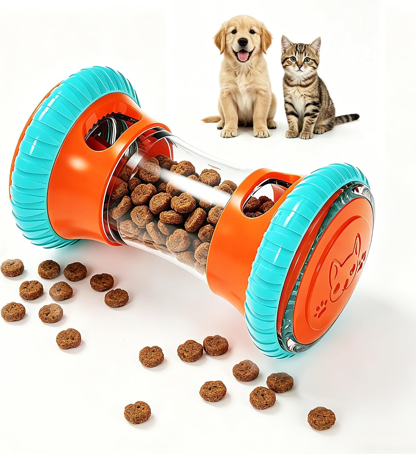 Dog Slow Feeder Toy & Enrichment Puzzle, Interactive Treat Dispenser for All Breeds, Freeze-Dried Compatible Dual Port, Quiet Rubber Wheels, Dishwasher Safe, Boredom & Anxiety Relief