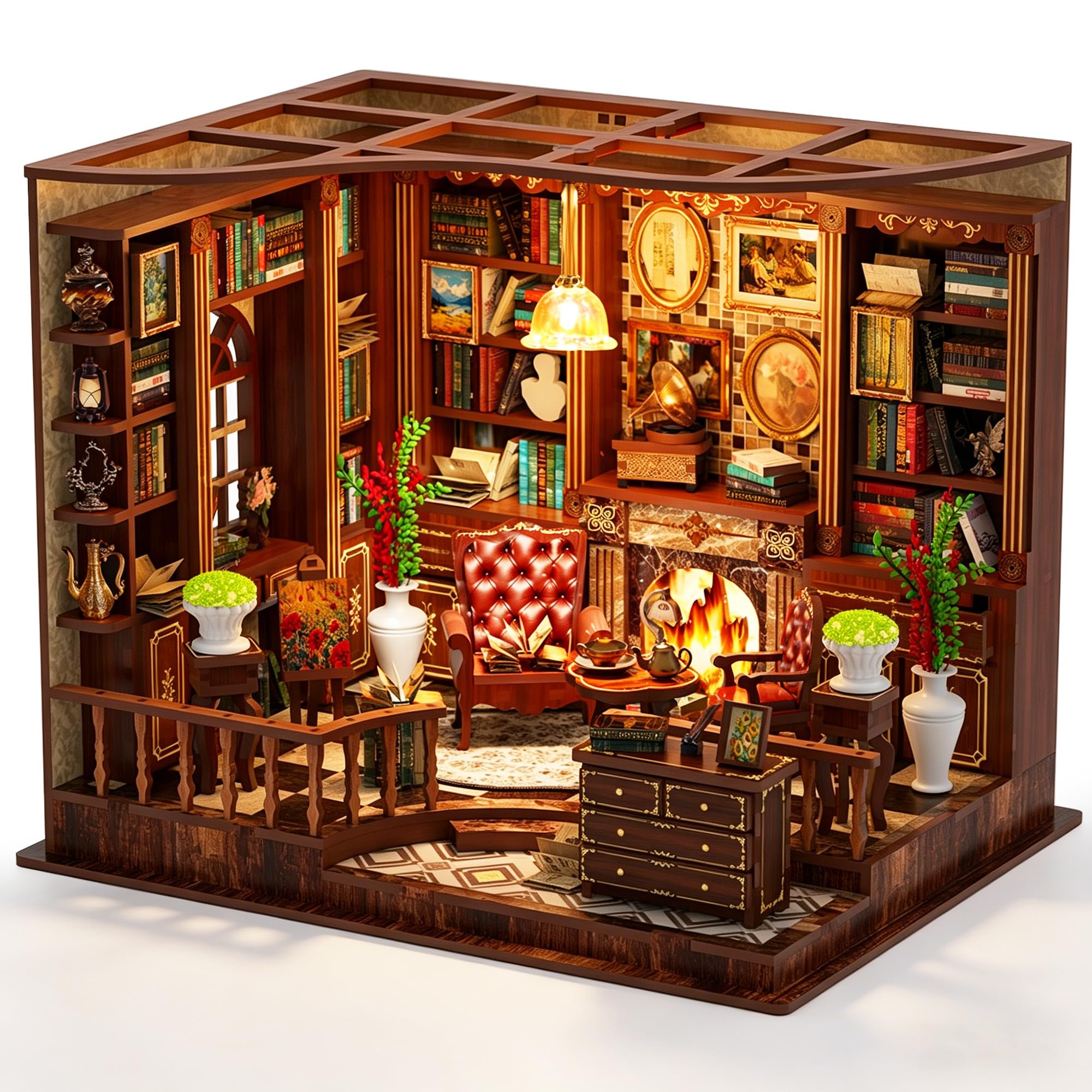 Book Nook Kits for Adults - CRIOLPO DIY Miniature House 3D Wooden Puzzle with Sensor LED Light - Bookshelf Decor Bookend Craft Kit for Teens