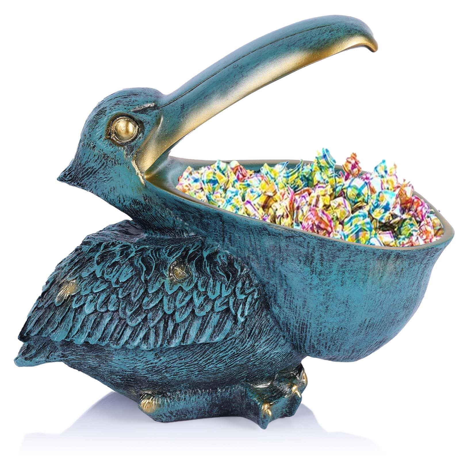 Pelican Key Holder Statues,Fun Animal Hippo Candy Dish,Candy Dish for Office Desk Unique,Modern Key Holder for Pelican Figurine,Suitability Desk Candy Dish and Entry Table Decor Items (Green)