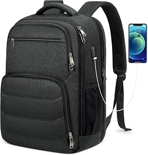 Laptop Backpack 17 Inch Travel Backpack for Men Women Large Waterproof Computer Backpack Work Business College Backpack TSA Friendly Carry on Backpack with USB Port, Black