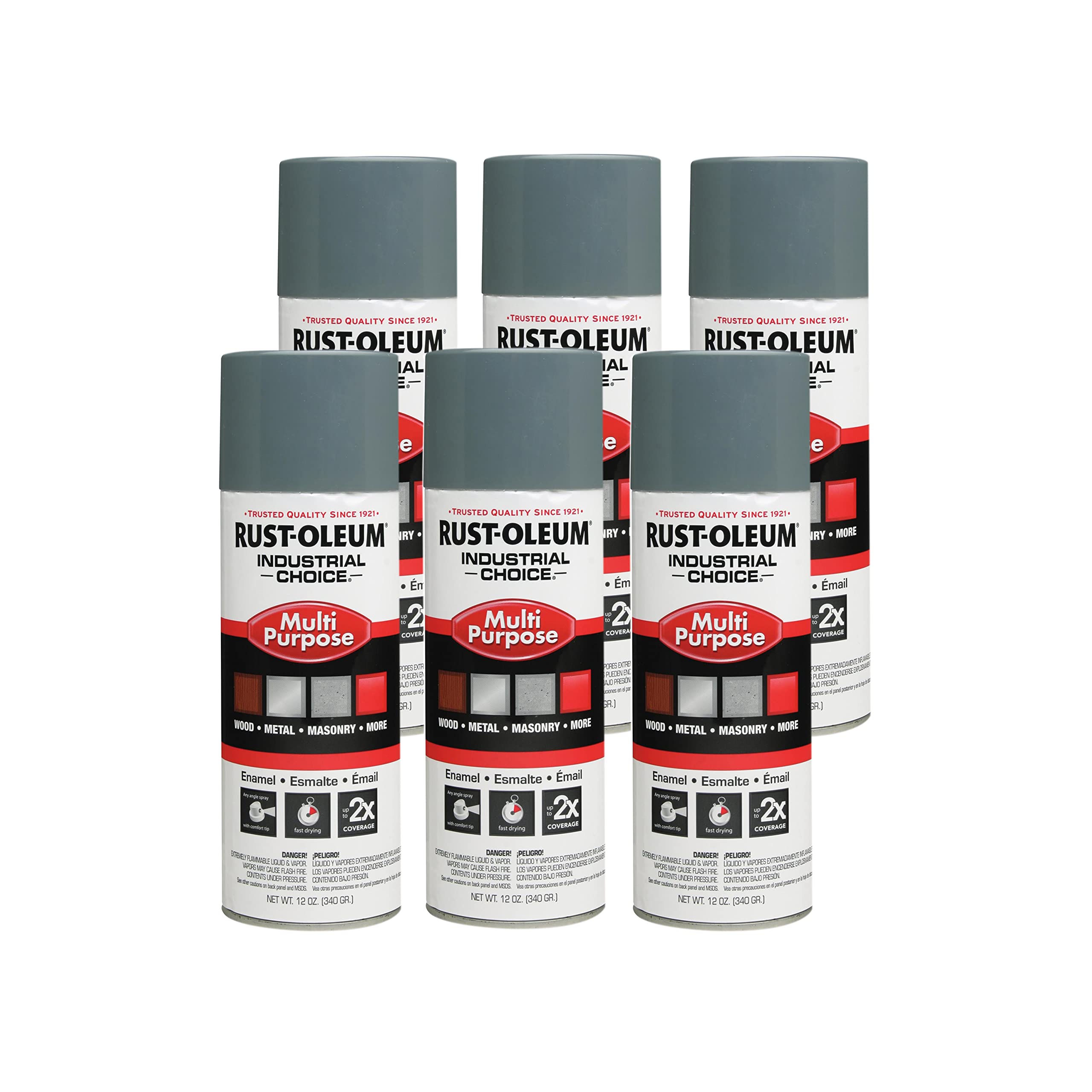 214646-6PK Industrial Choice 1600 System Multi-Purpose Spray Paint, 12 oz, ANSI 49 Medium Light Gray, 6 Pack