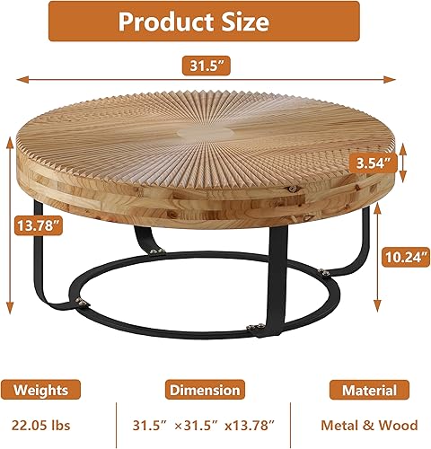 Miniatura 27 de Mesa de centro redonda de empalme retro moderna de 31.29 pulgadas, mesa de madera de abeto con base de patas cruzadas doradas dorado (31.1 in),Negro