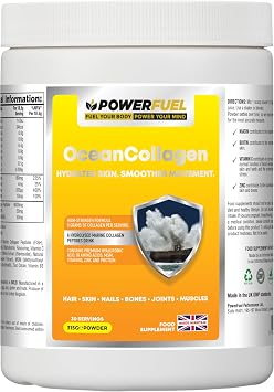 OceanCollagen Marine Collagen Powder | 9000mg Hydrolysed Marine Collagen Peptides Per Serving | Hyaluronic Acid, MSM, Vitamin C, Biotin & Zinc | 315g   30 Serving