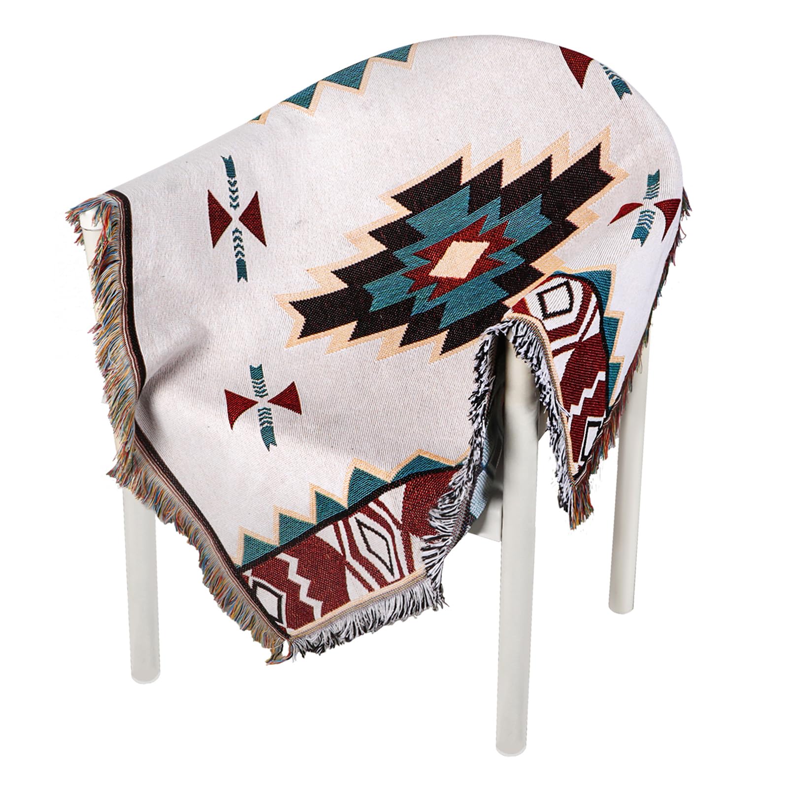 Auliuse Men's Beige Aztec Navajo Throw Blanket, Geometric Pattern Rug With Tassels, Bohemian Tribal Ethnic Throw Blankets For Chair Sofa Cover Couch Bed Tablecloth