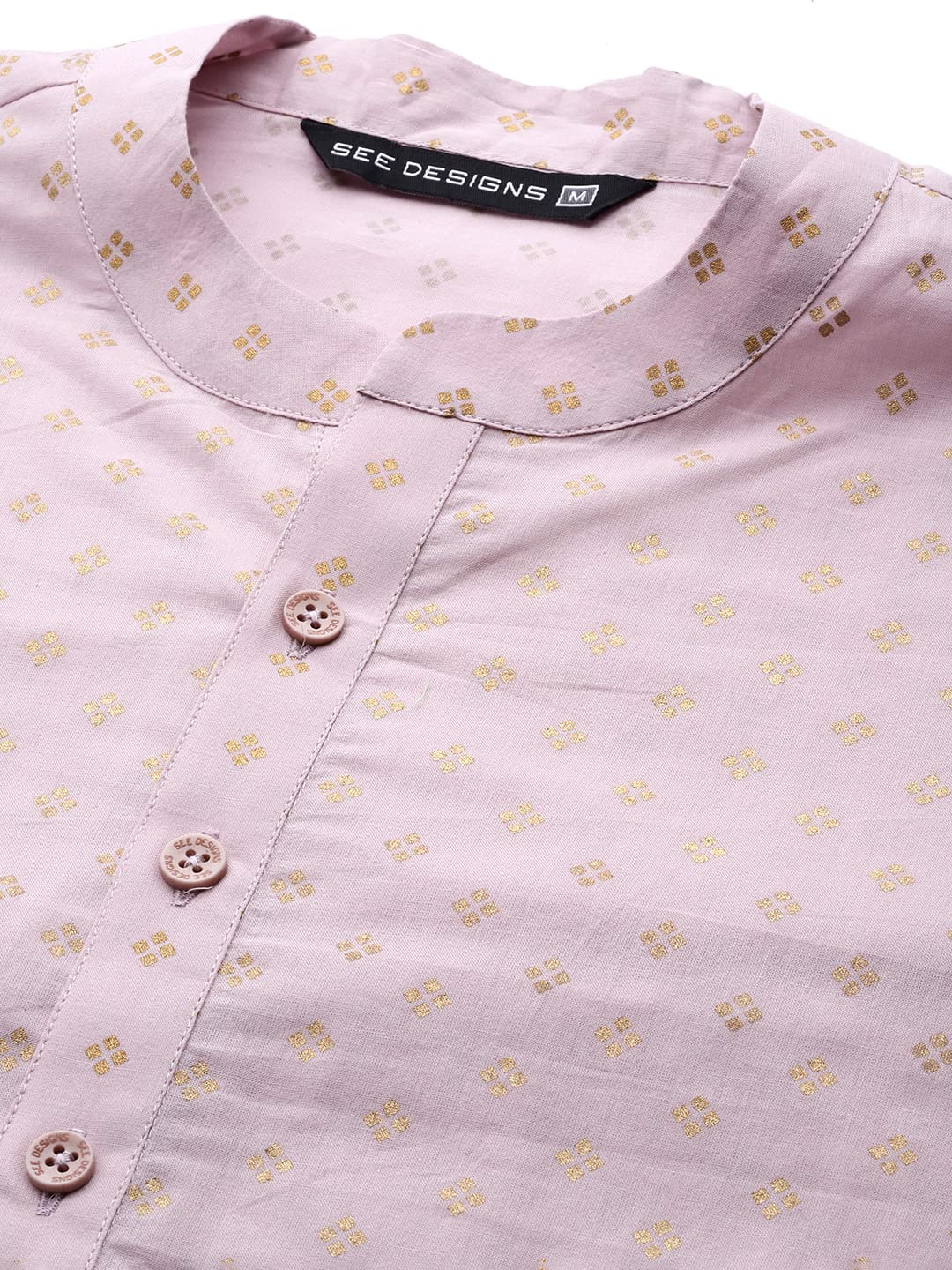 See Designs Men's Pink & Gold Printed Straight Kurta - Sd2Kt_1132Xs