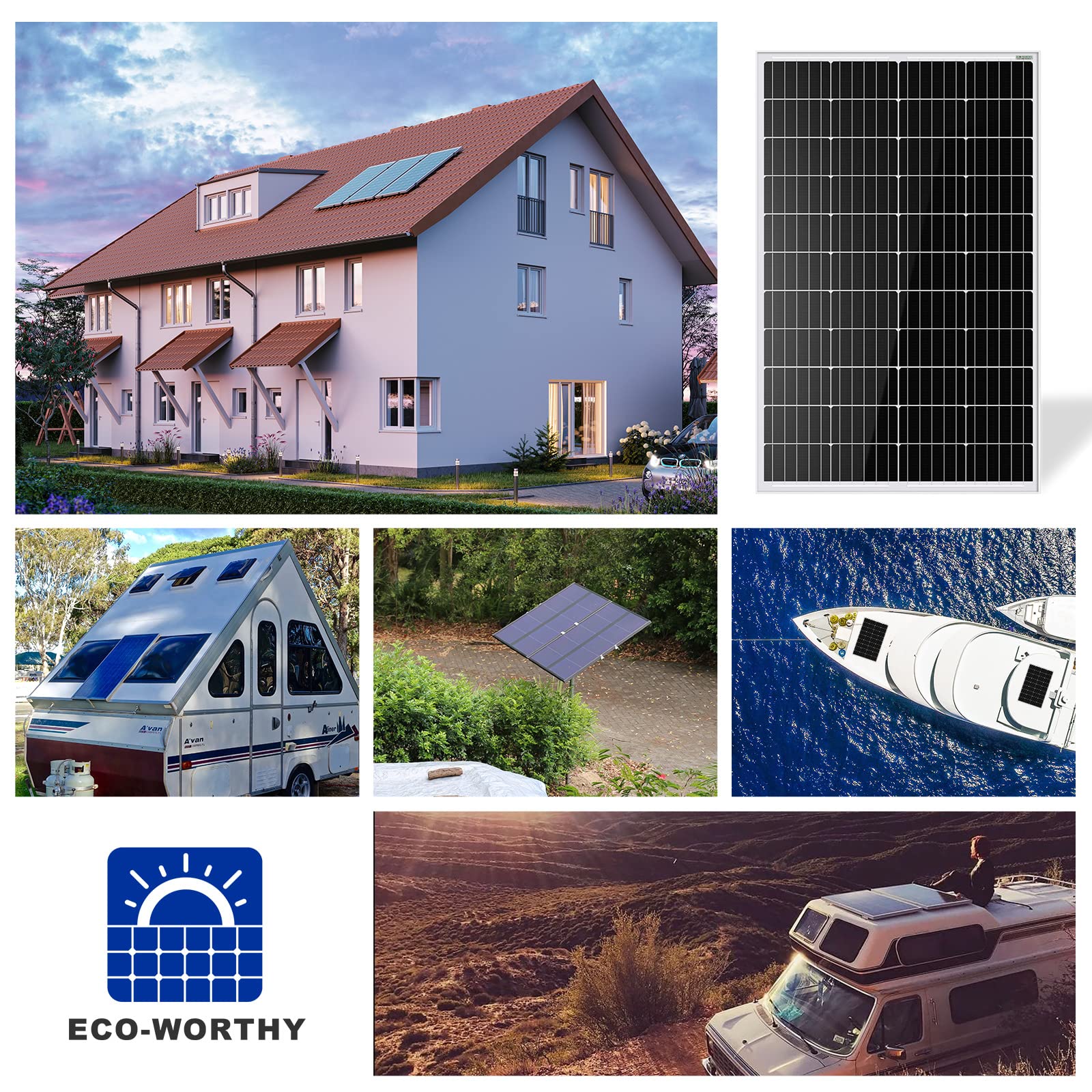 ECOWORTHY 120 Watts Monocrystalline Solar Panel 12 Volts Applicable to