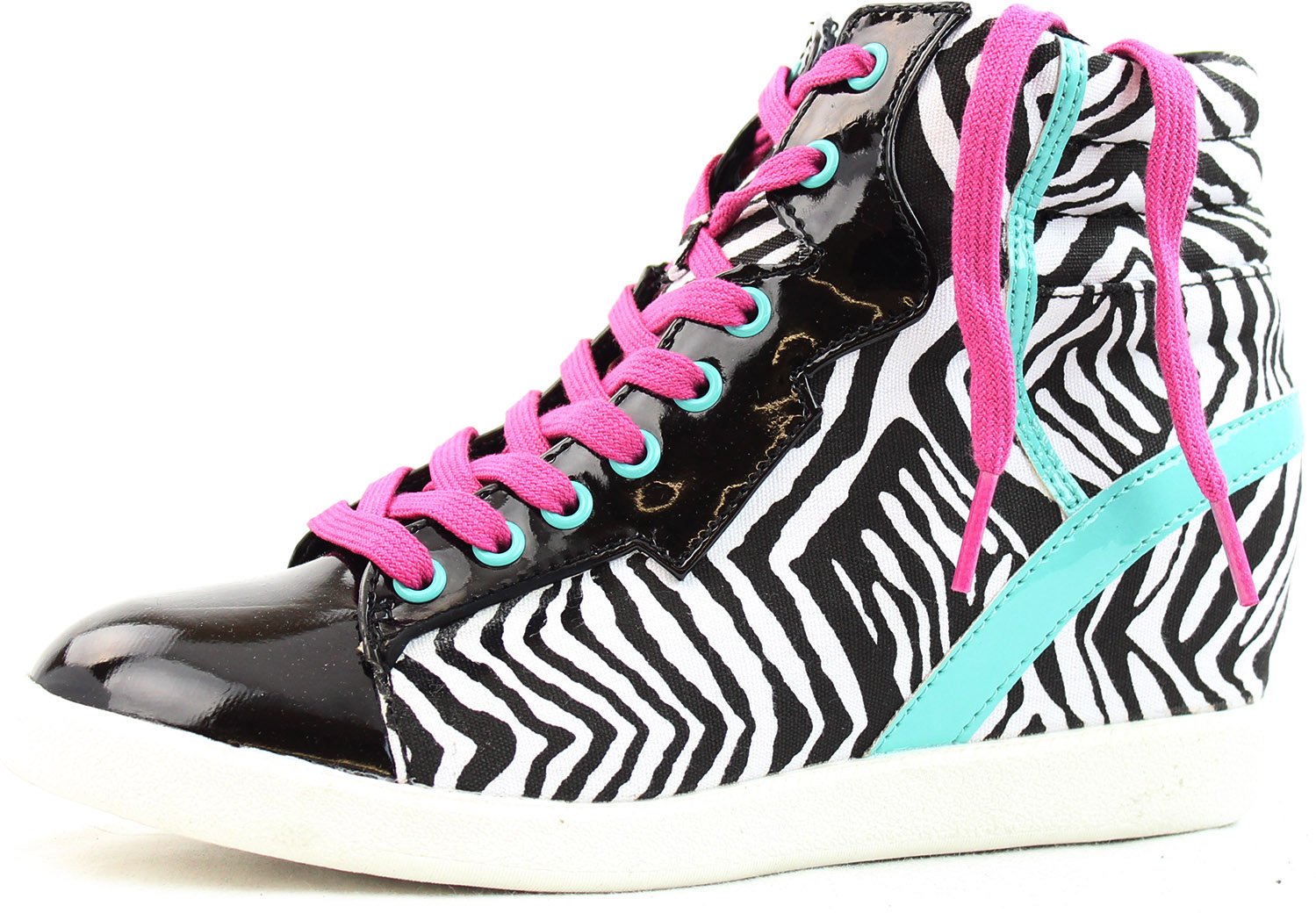 Qupid Women's Patrol-29 Wedge Lace Up Sneakers in Black Size