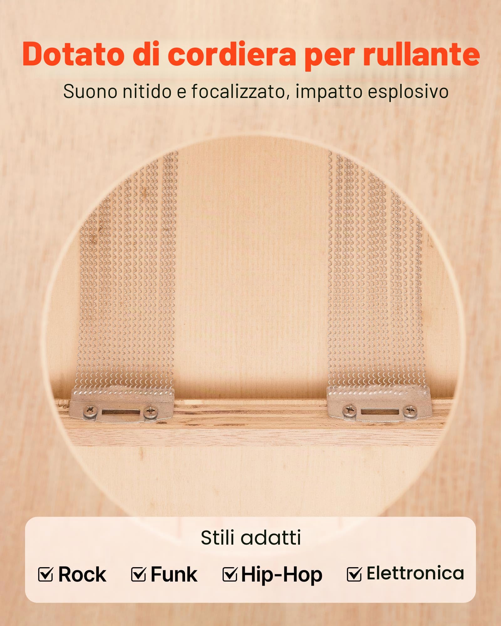 VEVOR Cajon Box Drum, Con Cordiere Rullanti Interni, Scatola di Percussioni in Legno Leggera, Strumento Musicale Portatile a Tamburo in Legno di Betulla con Piedini in Silicone, 255 x 255 x 380 mm