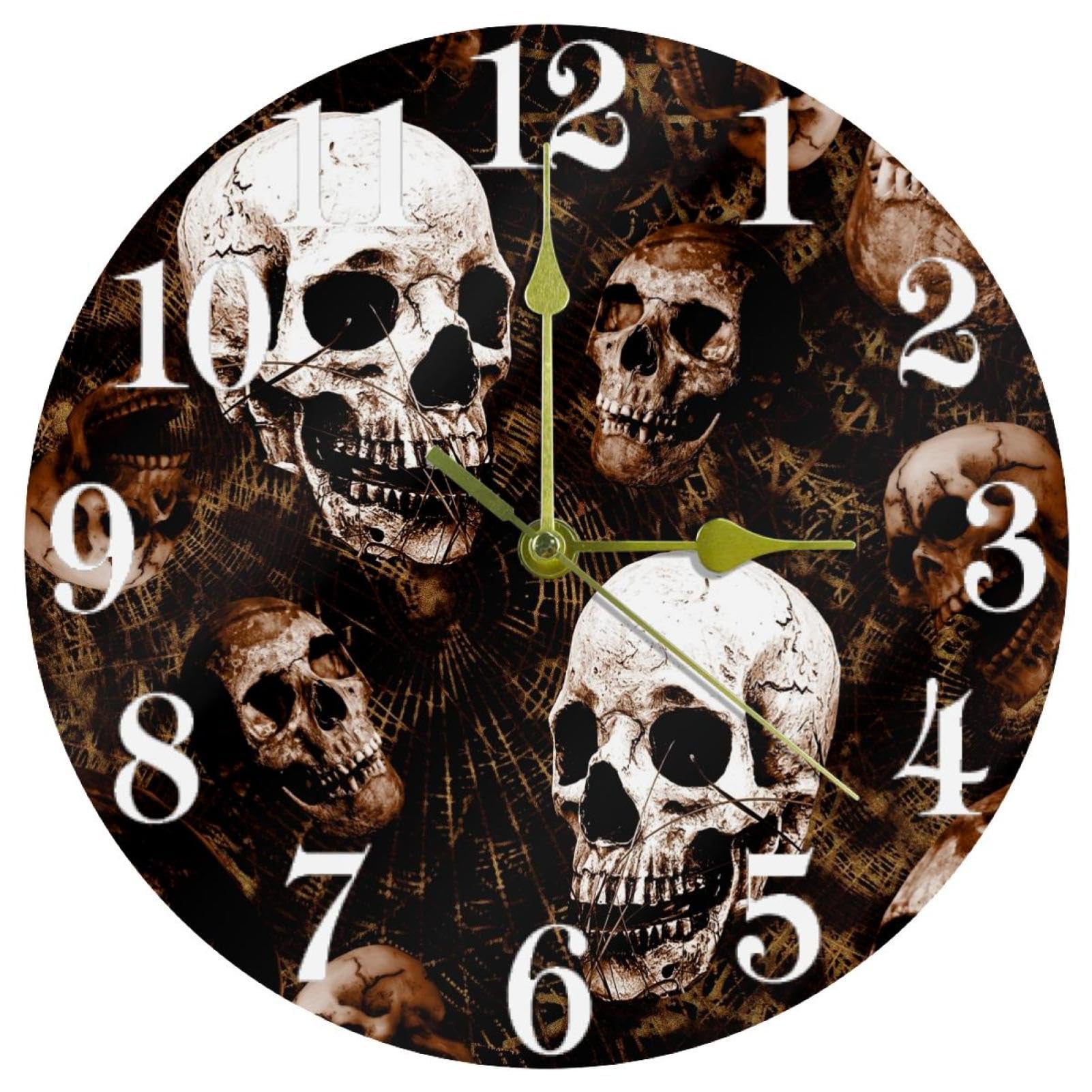 Horloge murale grunge crâne silencieuse à quartz sans tic-tac pour un bureau ou salon branché
