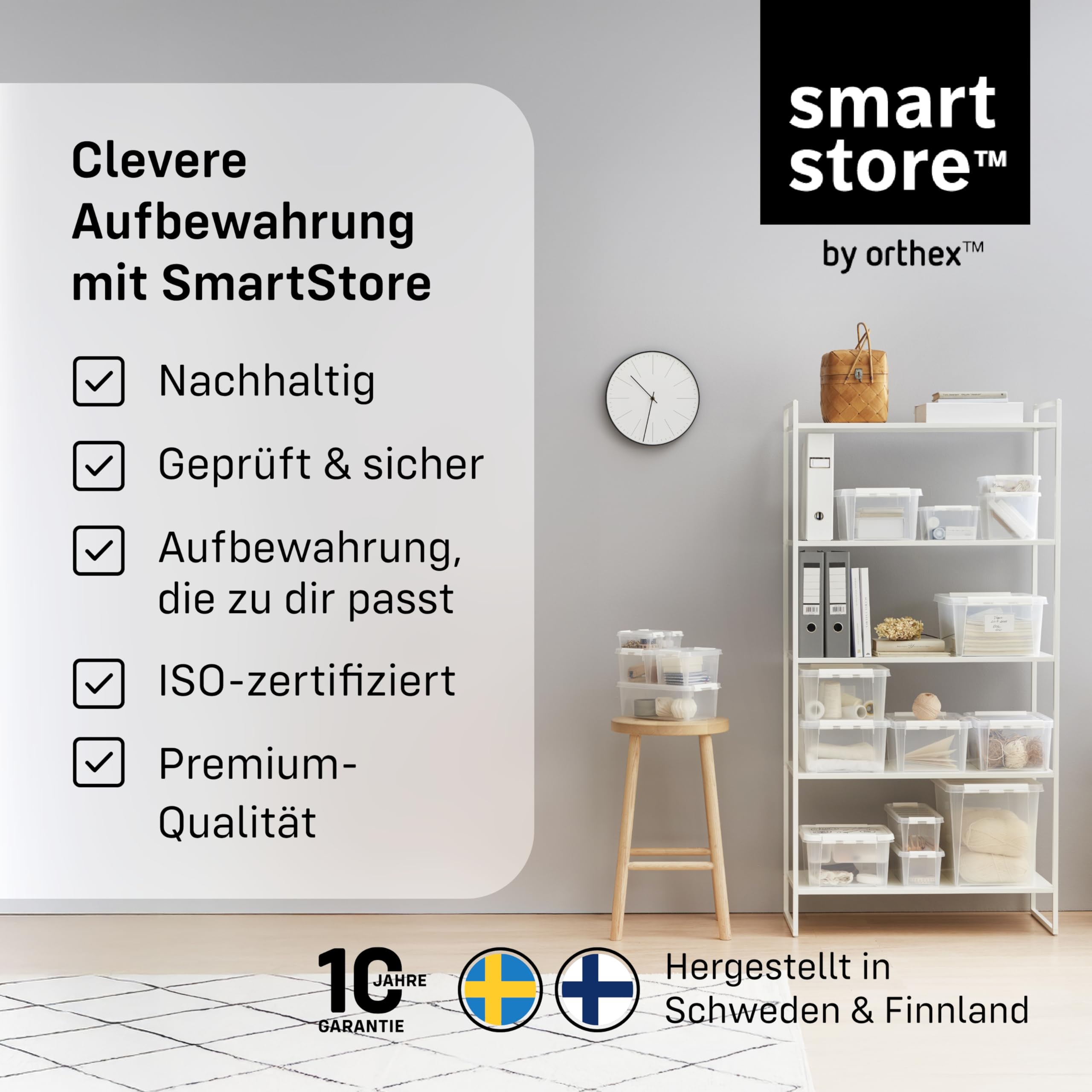 SmartStore - 10x Aufbewahrungsbox mit Deckel Classic 14L (40x30x18cm) | Stapelbare Box mit Deckel | Lebensmittelechte Kunststoffbox | Plastikbox mit Deckel & verstärkten Ecken | 10 Jahre Garantie