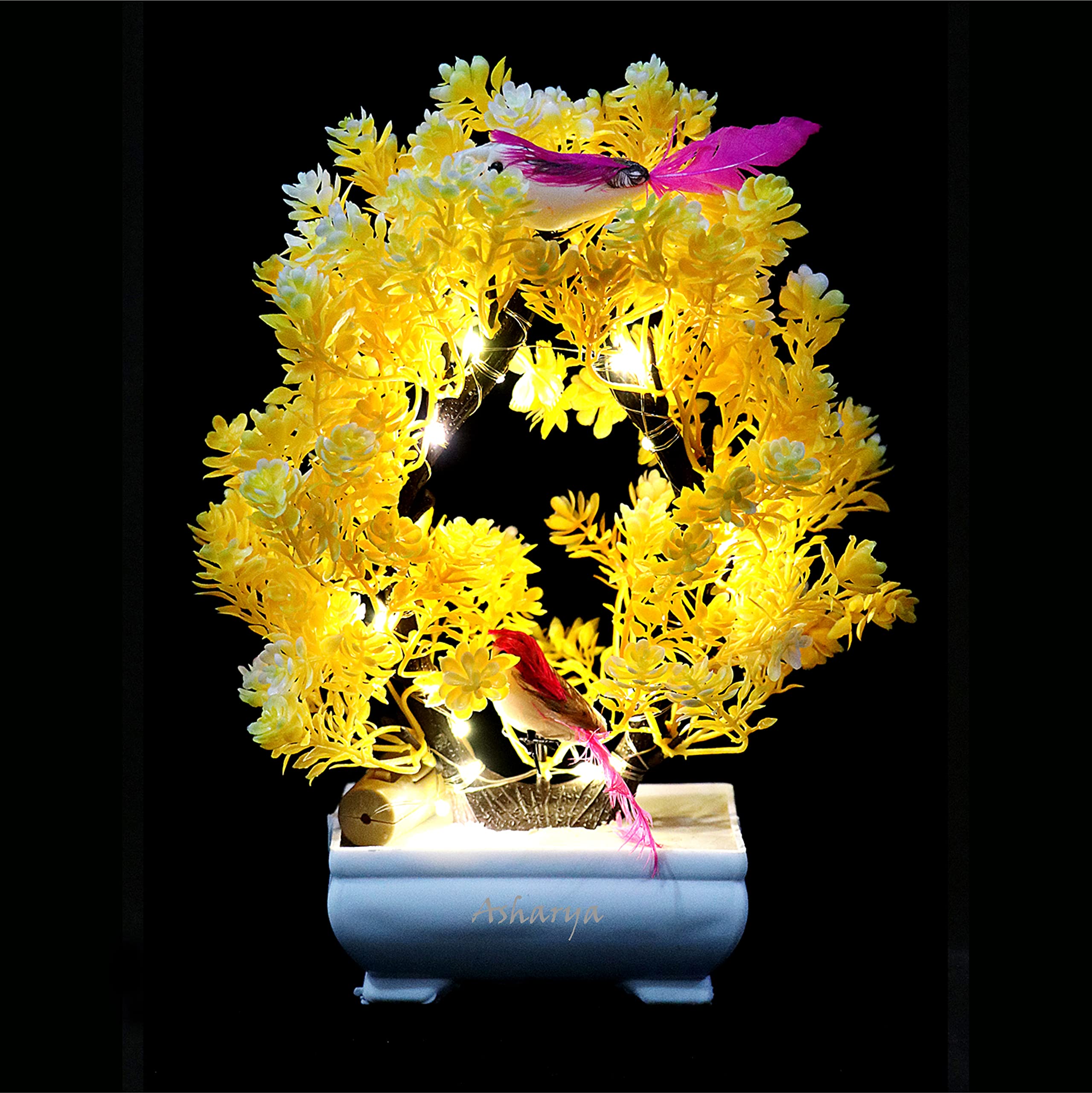 Asharya® Artificial Bonsai Plant with LED Lights for Home Office Decor Indoor | Greenery Tabletop Centerpieces for Office Room Decoration, Realistic and Cute Desk Decor for Gift (Yellow) (B0C1WD9J5W) Amazon Price History, Amazon Price Tracker