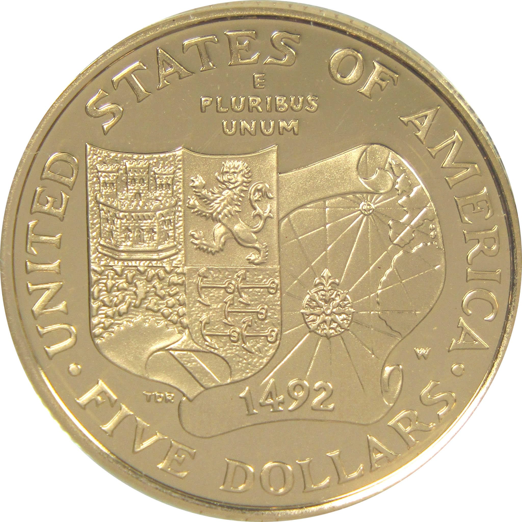1992 W Christopher Columbus Commemorative Gold Proof $5 Coin at
