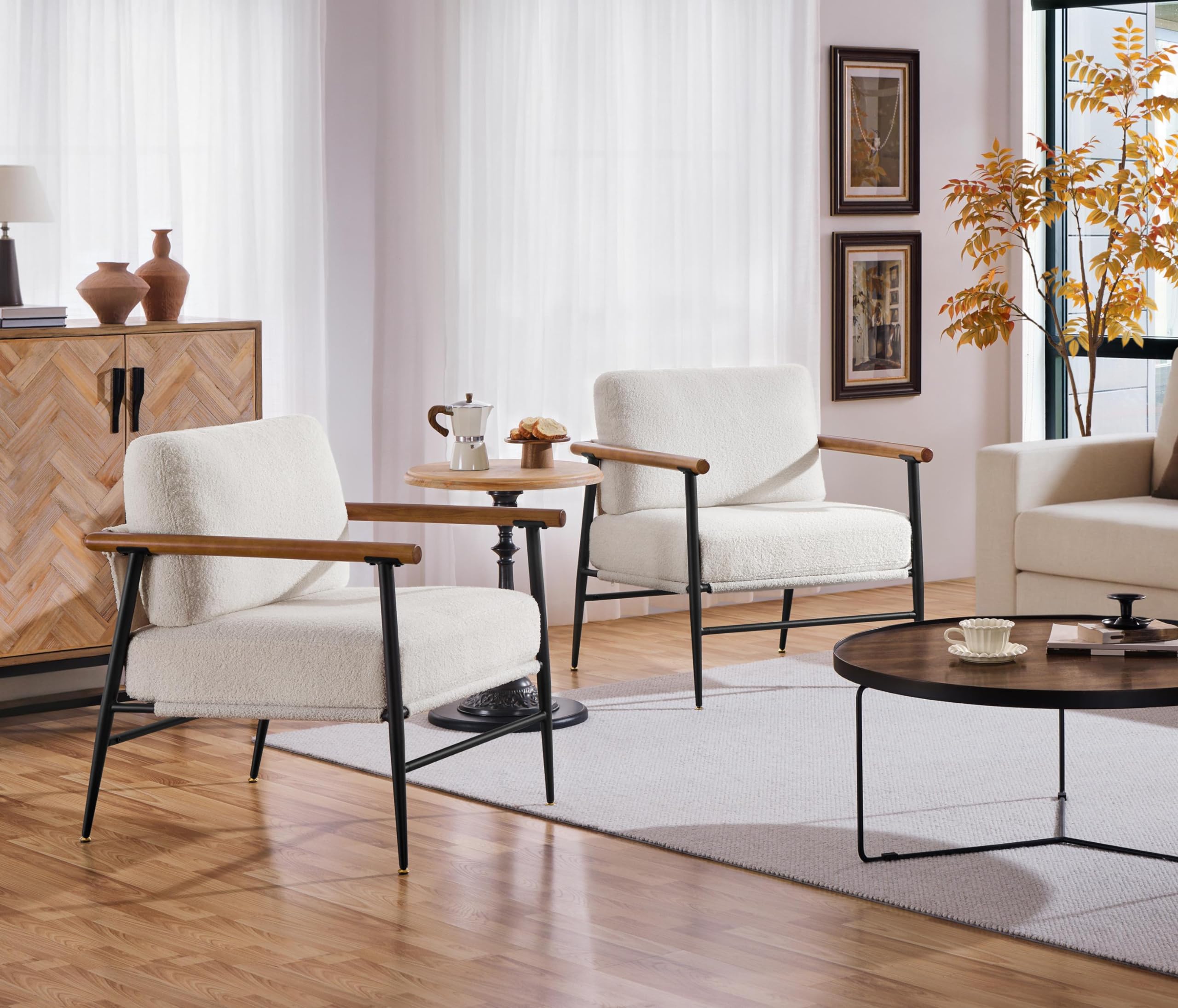 Yaheetech Sessel Wohnzimmer Polstersessel aus atmungsaktivem Stoff & Armlehnen modern Loungesessel Relaxsessel bis 136 kg belastbar, für Wohnzimmer, Schlafzimmer Elfenbein