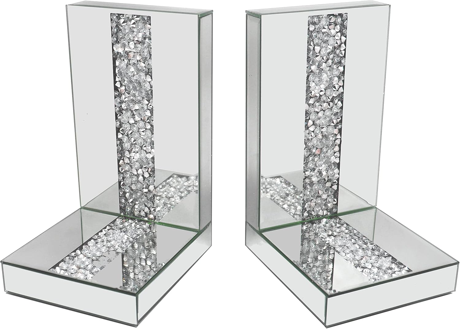 FYWDGLART Mirrored Decorative Bookends.Silver Crush Diamond Decorating