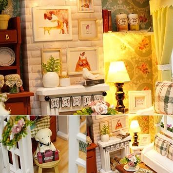 DIY Miniature House Kit with Furniture for Kids Teens Adults Aged 14+ | 1:24 Scale Wooden Mini Doll House Accessories Creative Room Book Nook(Happy Times)