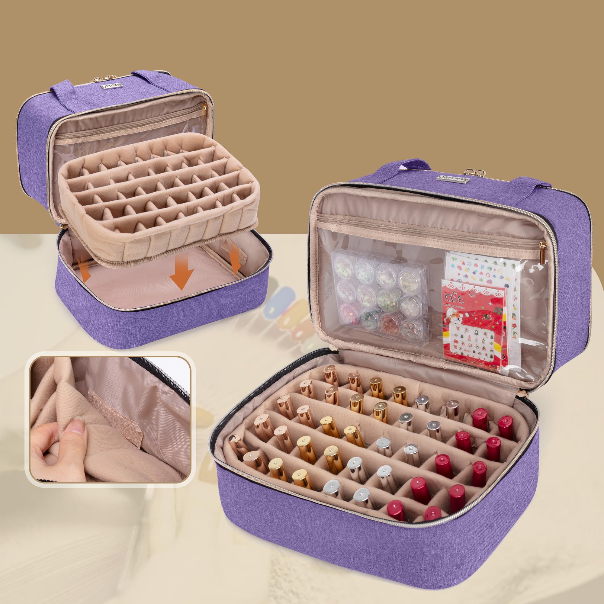 BAFASO Organizer na lakier do paznokci mieści 40 butelek (15 ml - 0.5 fl.oz) i lampę do paznokci, etui na lakier do paznokci z sekcjami do przechowywania narzędzi do manicure (tylko torba), fioletowy