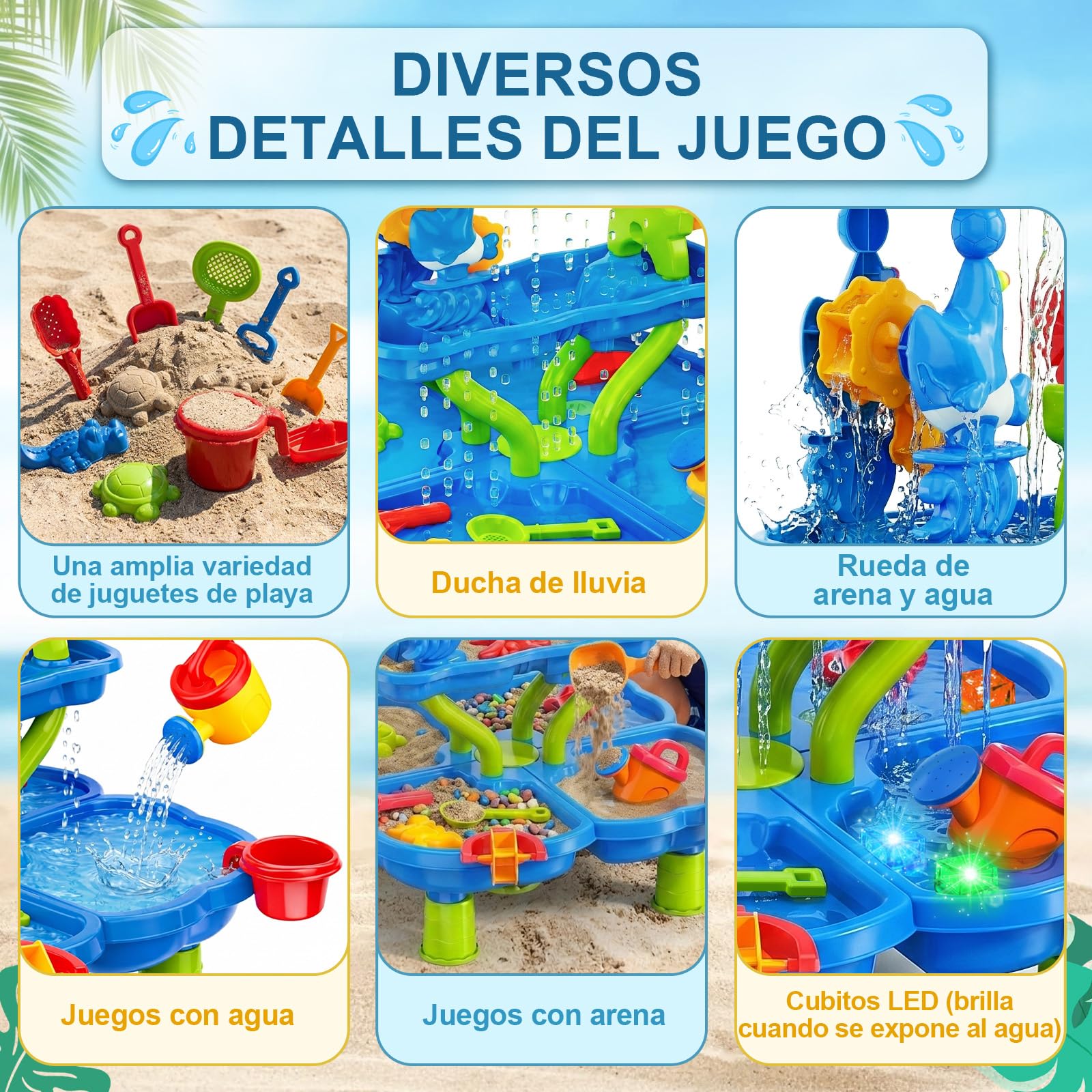 Mesa de Arena y Agua Niños 4 Niveles con Accesorios Juguete para Jardín Playa Verano