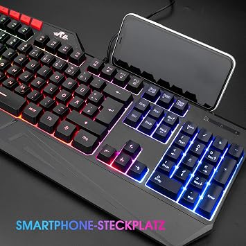 Rii Gaming Keyboard PC Keyboard Illuminated Rainbow Keyboard USB 19 Anti-Ghosting Gaming Keyboard for PC/Laptop/PS4/Xbox One (German Layout)