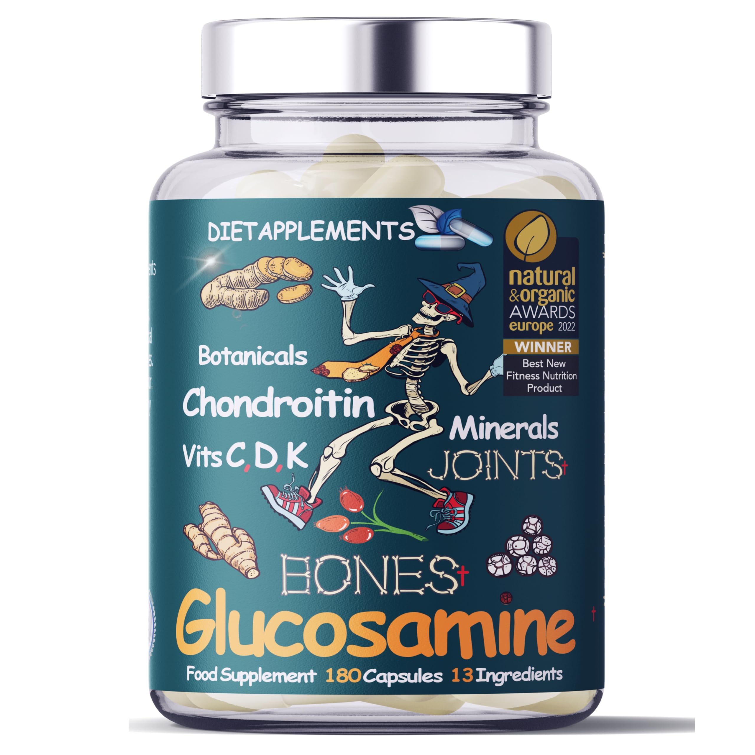 Glucosamine & Chondroitin complex – 180 High Strength Capsules – Turmeric, Ginger, Black Pepper, Rosehip, Vitamin C, Vitamins D & Vitamin K, Zinc, Manganese and Copper & Potassium for bones and joints