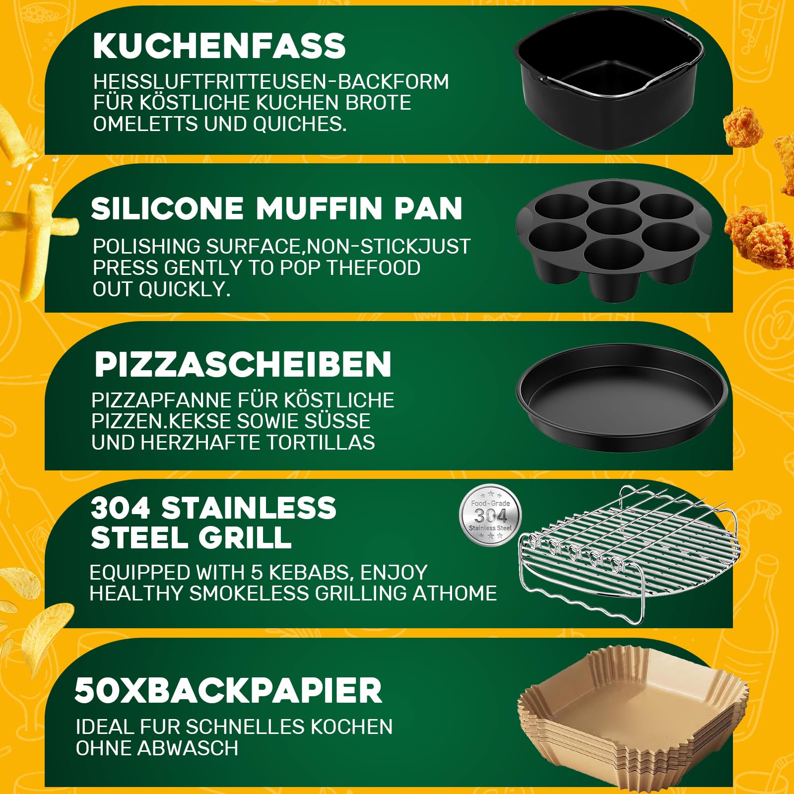 9 Teiliges Airfryer Zubehör für COSORI Turbo Tower Pro 10,8L(6,5L/4,3L) Double Stack Airfryer, COSORI Heißluftfritteuse Zubehör, BPA-frei Airfryer Silikonform Zubehör.
