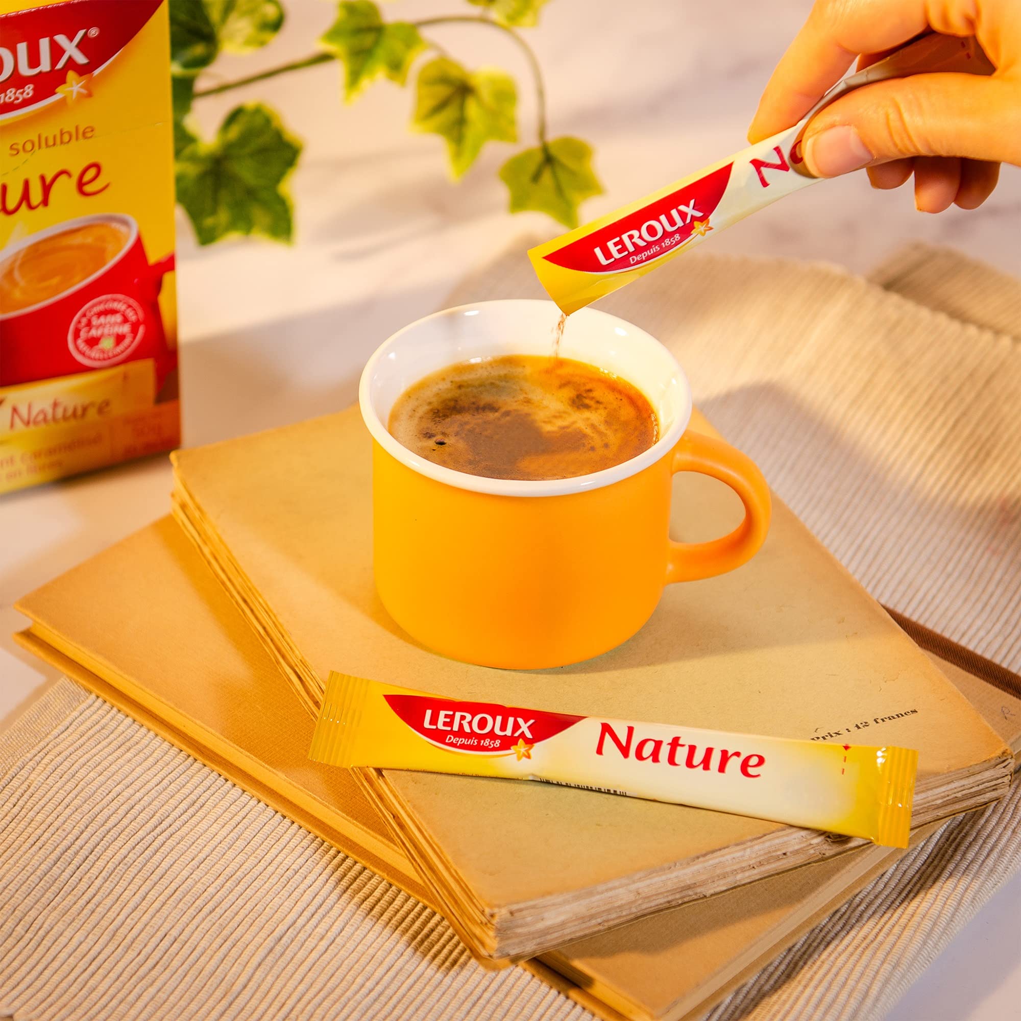 Leroux - Chicorée Soluble Nature en Sticks - 100% d'Origine Végétale - Chicorée Torréfiée, Goût Légèrement Caramélisé - Riche en Fibres, Sans Sucres Ajoutés - Lot de 6 Boites de 20 Sticks